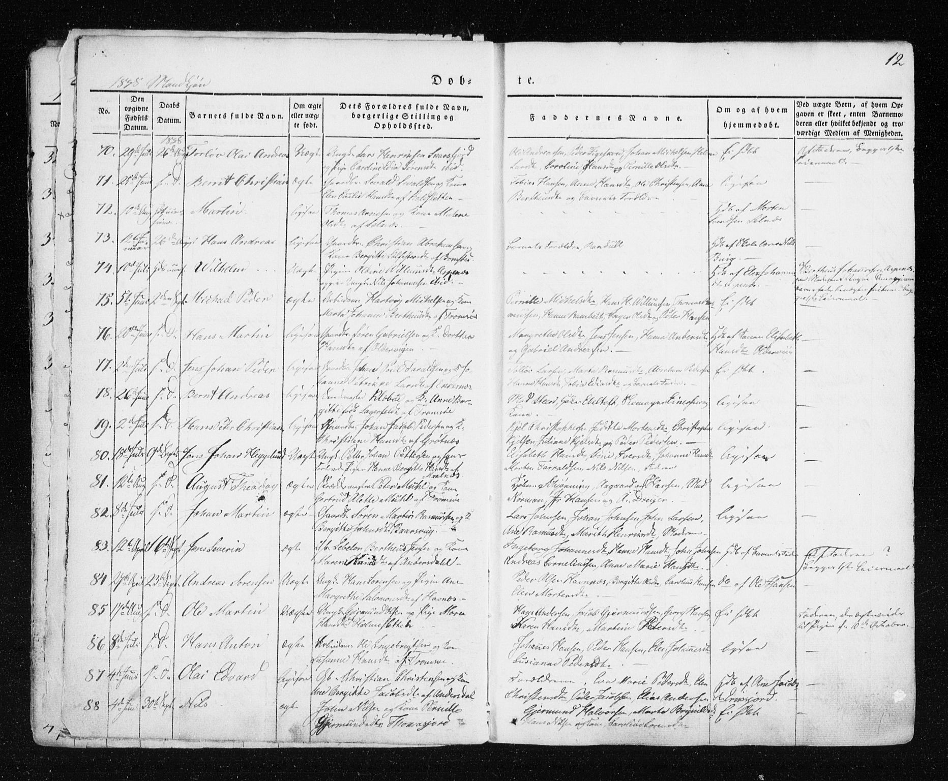 Tromsø sokneprestkontor/stiftsprosti/domprosti, SATØ/S-1343/G/Ga/L0009kirke: Parish register (official) no. 9, 1837-1847, p. 12