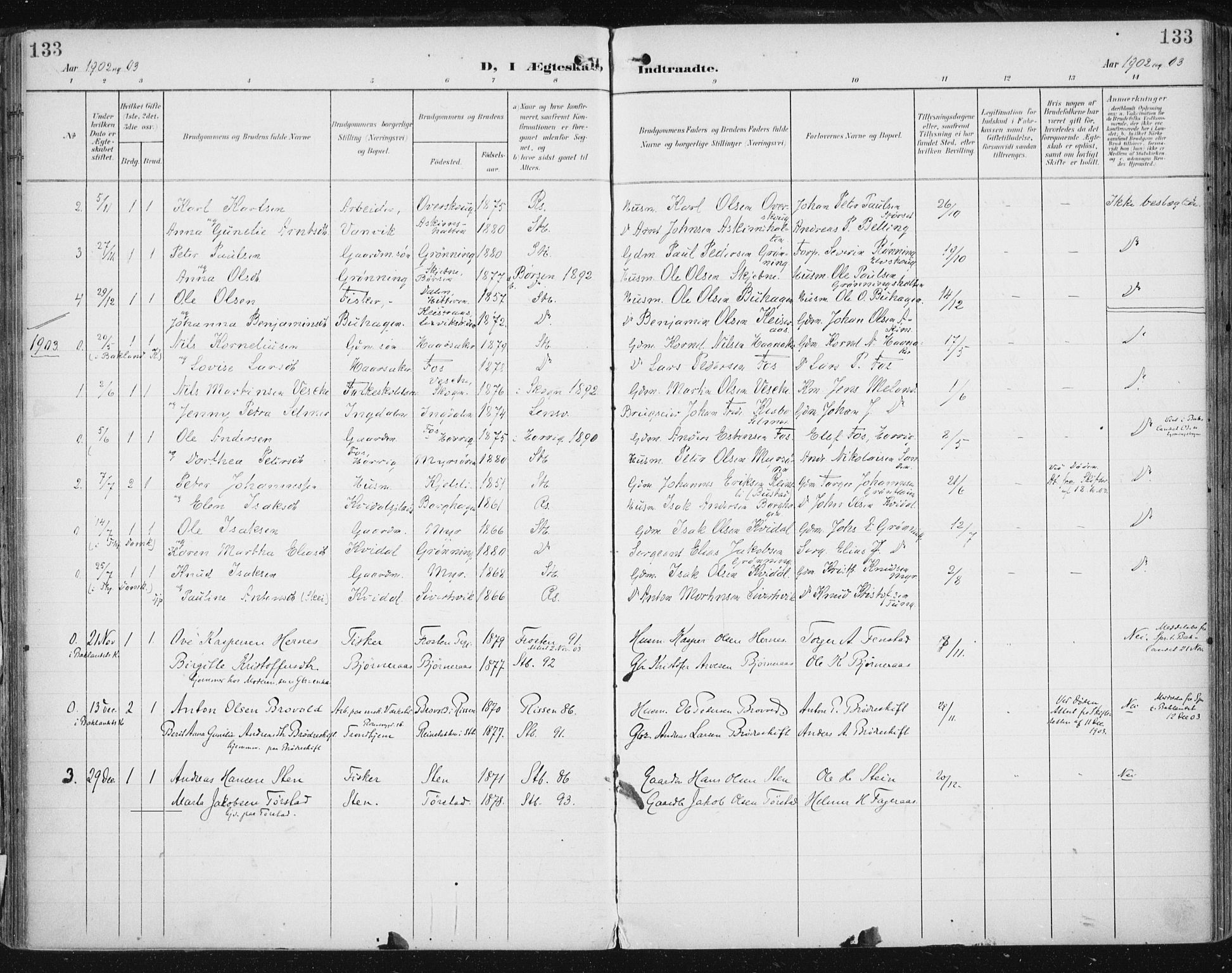 Ministerialprotokoller, klokkerbøker og fødselsregistre - Sør-Trøndelag, SAT/A-1456/646/L0616: Parish register (official) no. 646A14, 1900-1918, p. 133