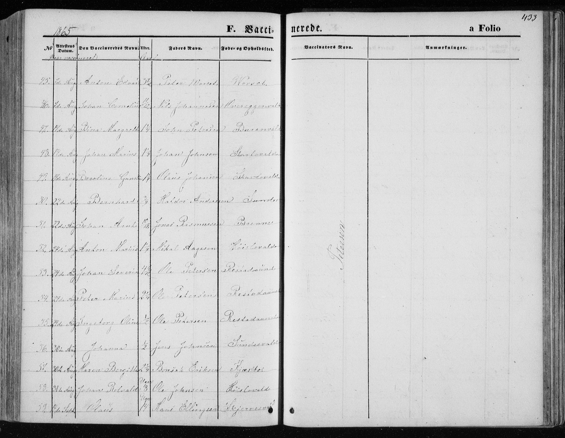 Ministerialprotokoller, klokkerbøker og fødselsregistre - Nord-Trøndelag, AV/SAT-A-1458/717/L0157: Parish register (official) no. 717A08 /1, 1863-1877, p. 433