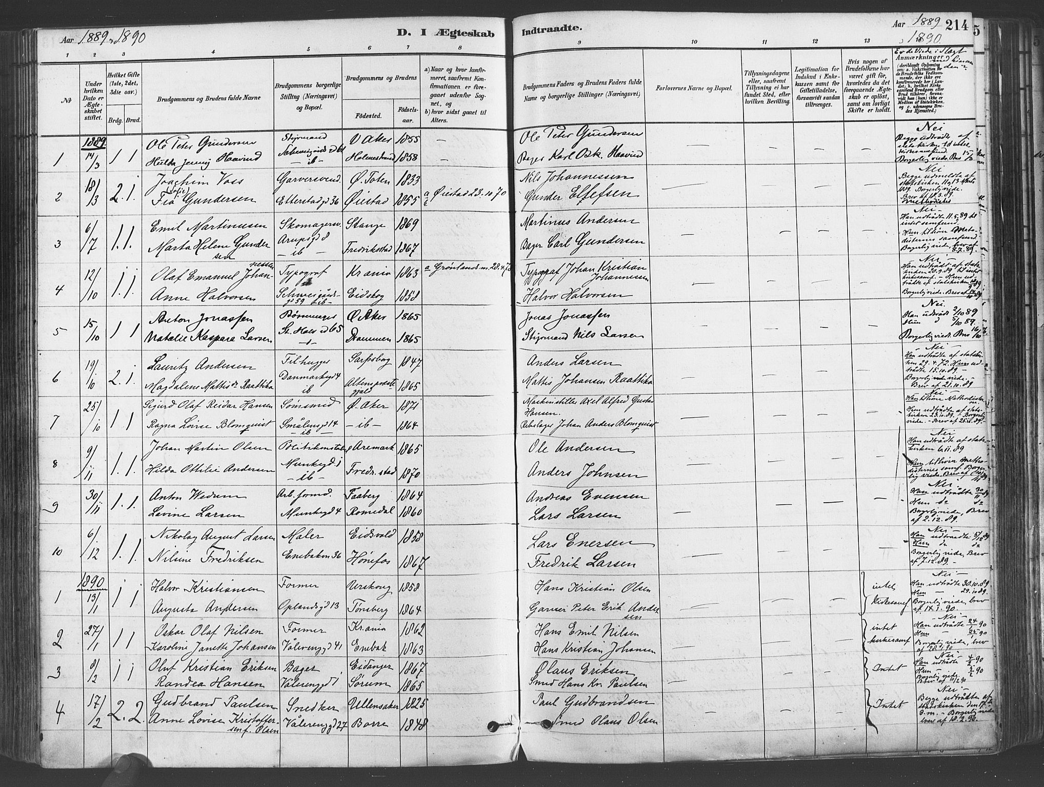 Gamlebyen prestekontor Kirkebøker, SAO/A-10884/F/Fa/L0006: Parish register (official) no. 6, 1881-1890, p. 214
