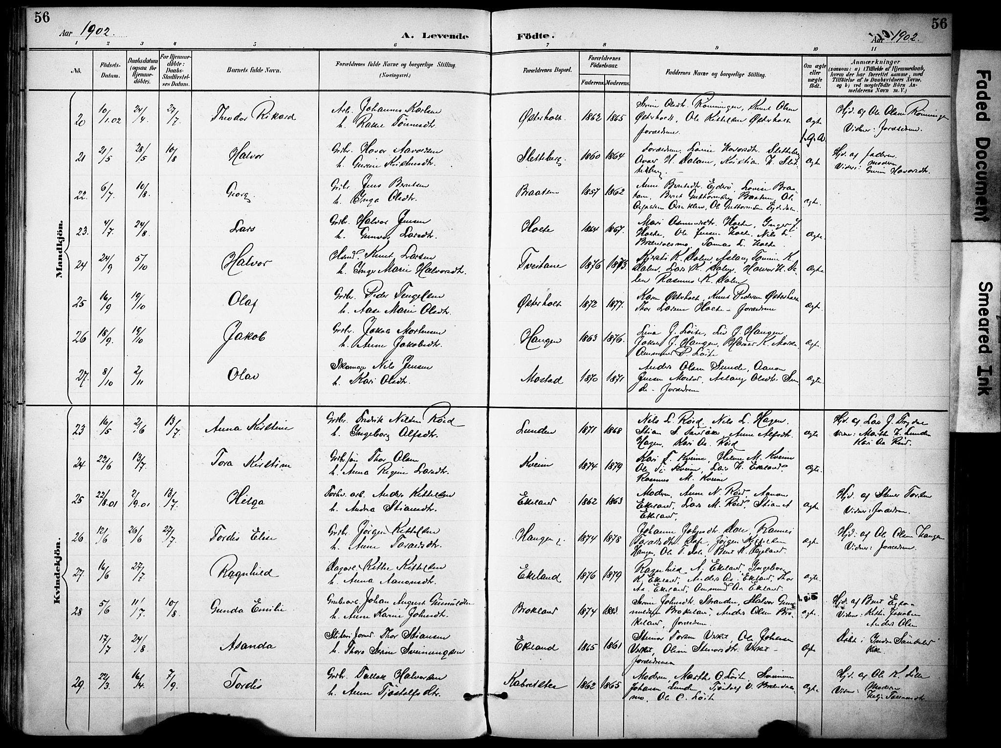 Gjerstad sokneprestkontor, AV/SAK-1111-0014/F/Fa/Faa/L0010: Parish register (official) no. A 10, 1891-1902, p. 56