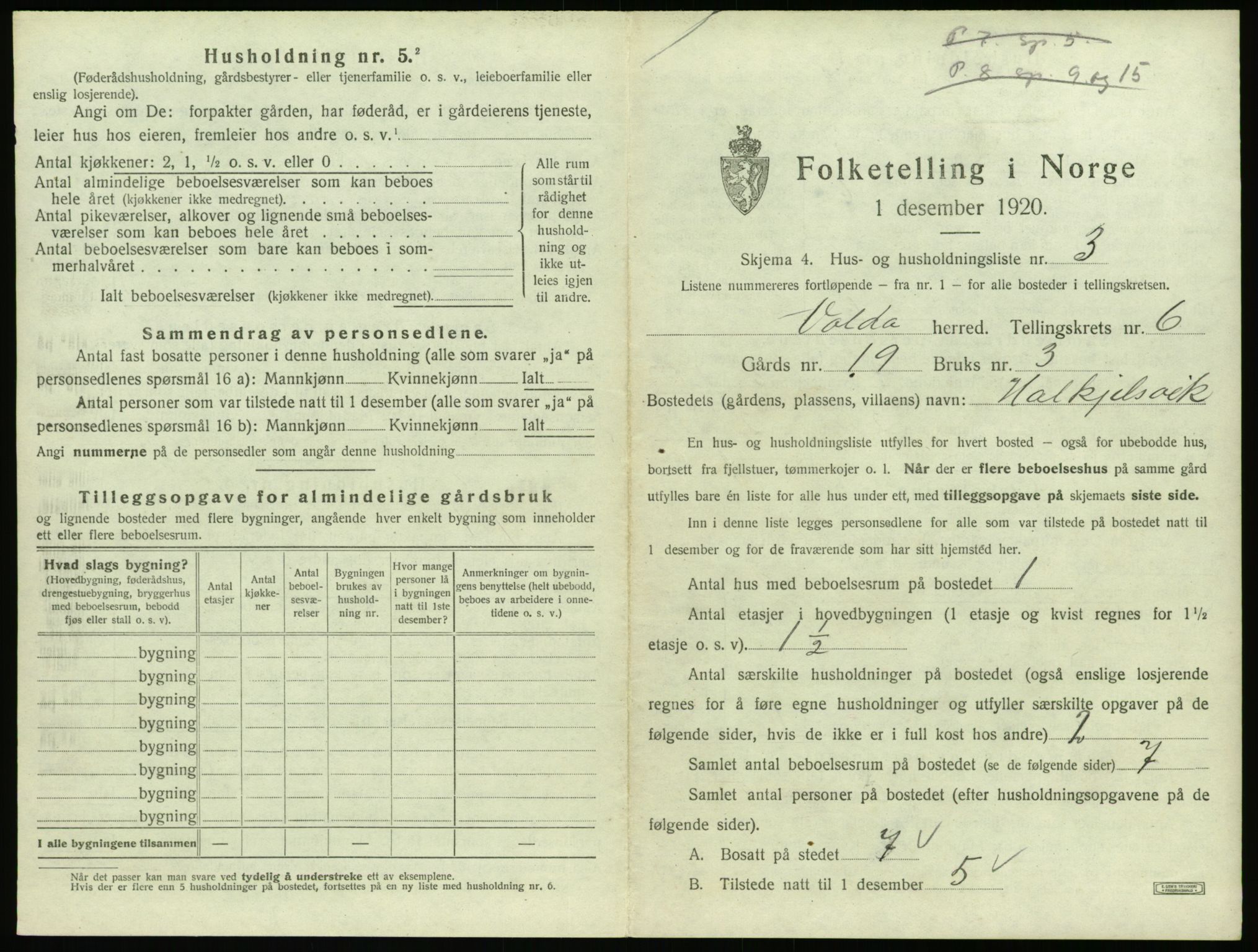 SAT, 1920 census for Volda, 1920, p. 526