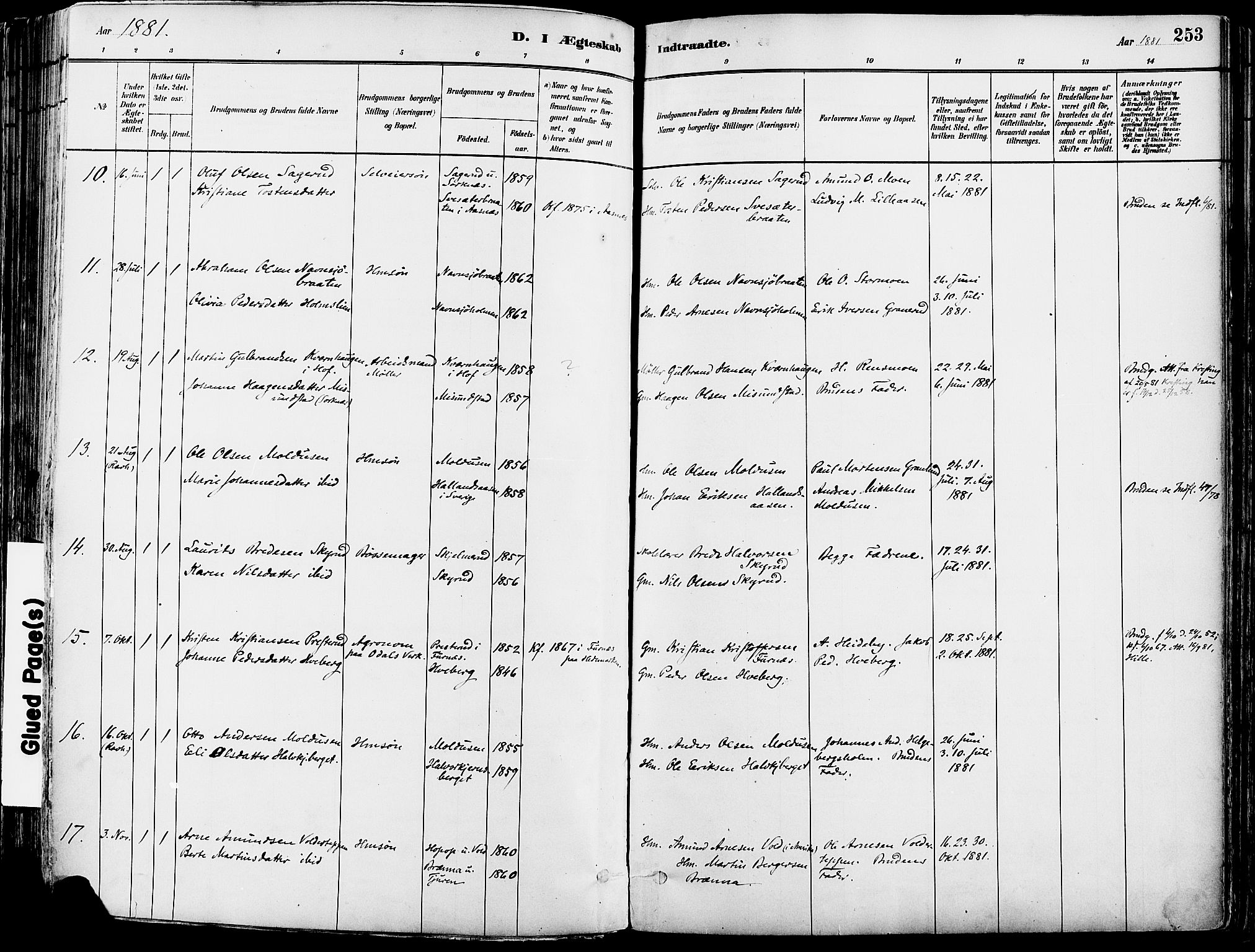 Grue prestekontor, SAH/PREST-036/H/Ha/Haa/L0012: Parish register (official) no. 12, 1881-1897, p. 253