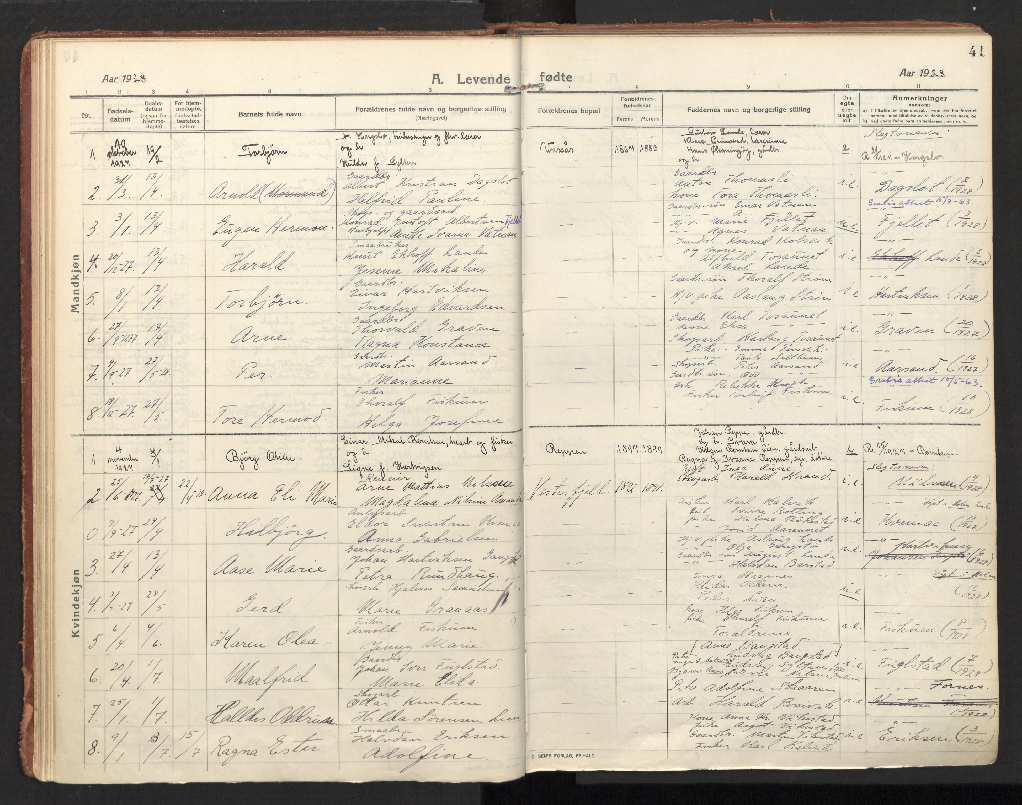 Ministerialprotokoller, klokkerbøker og fødselsregistre - Nordland, SAT/A-1459/810/L0156: Parish register (official) no. 810A15, 1915-1930, p. 41