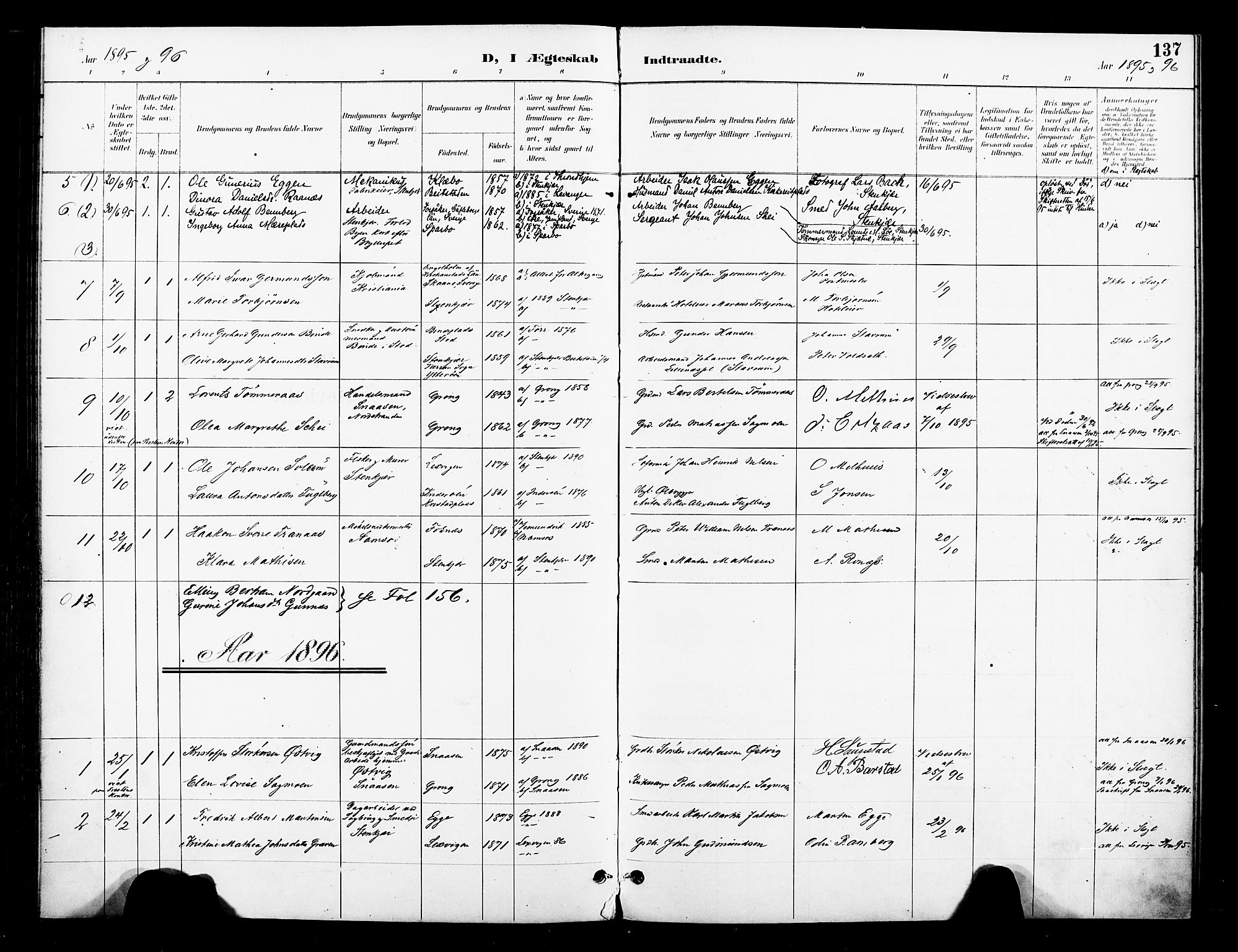 Ministerialprotokoller, klokkerbøker og fødselsregistre - Nord-Trøndelag, AV/SAT-A-1458/739/L0372: Parish register (official) no. 739A04, 1895-1903, p. 137