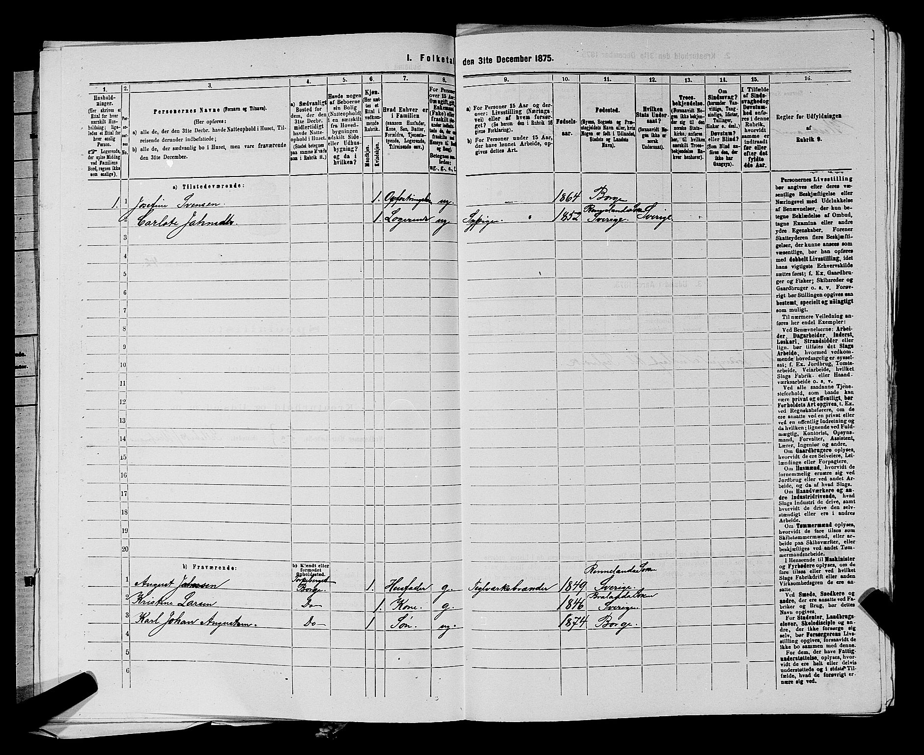 RA, 1875 census for 0113P Borge, 1875, p. 205
