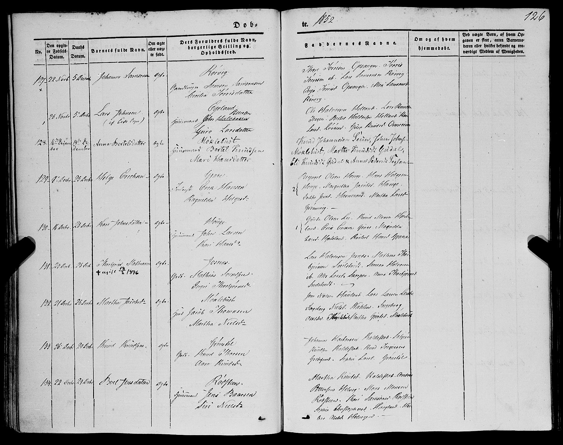 Kvinnherad sokneprestembete, SAB/A-76401/H/Haa: Parish register (official) no. A 7, 1843-1853, p. 126