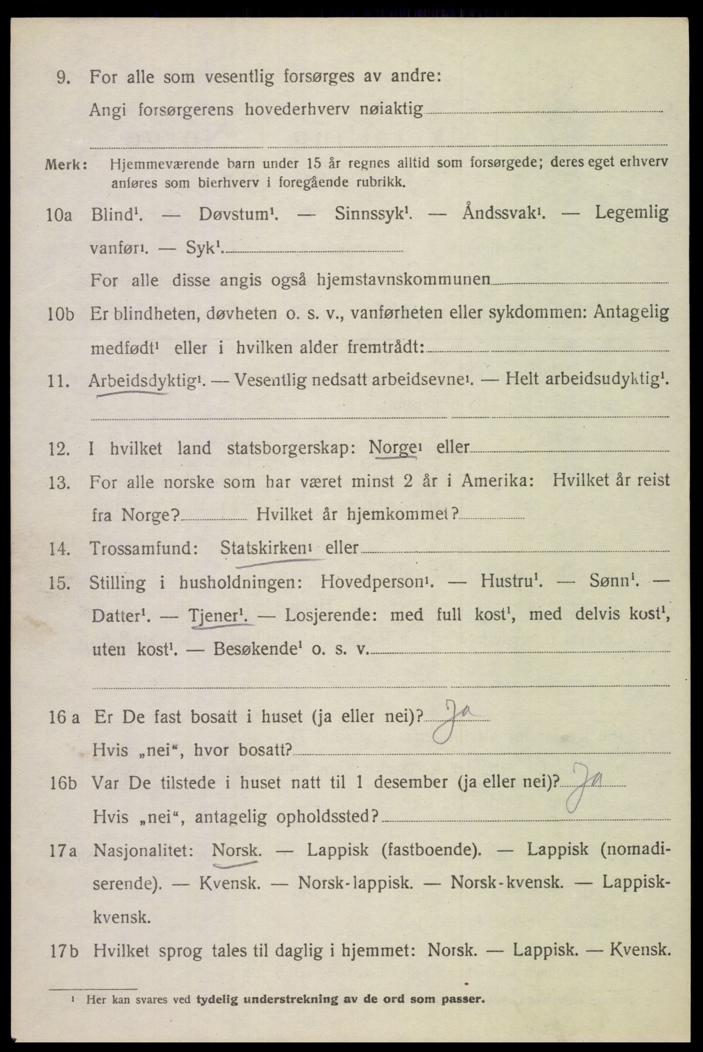 SAT, 1920 census for Evenes, 1920, p. 9095