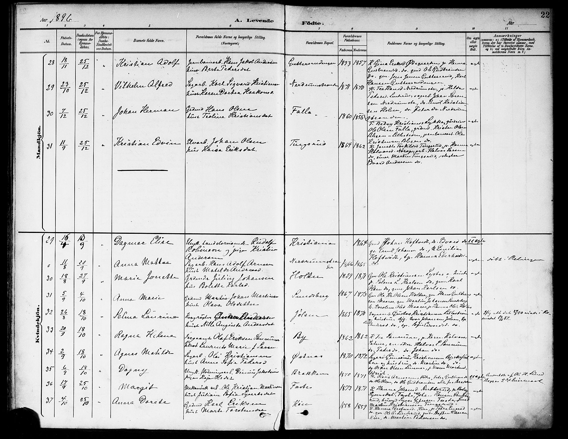 Fet prestekontor Kirkebøker, AV/SAO-A-10370a/F/Fa/L0015: Parish register (official) no. I 15, 1892-1904, p. 22