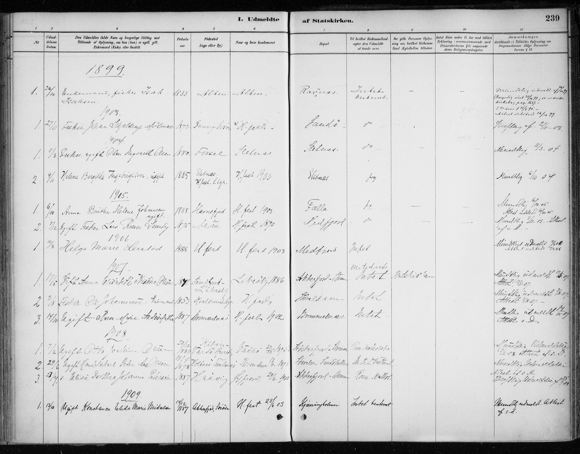 Hammerfest sokneprestkontor, SATØ/S-1347/H/Ha/L0013.kirke: Parish register (official) no. 13, 1898-1917, p. 239