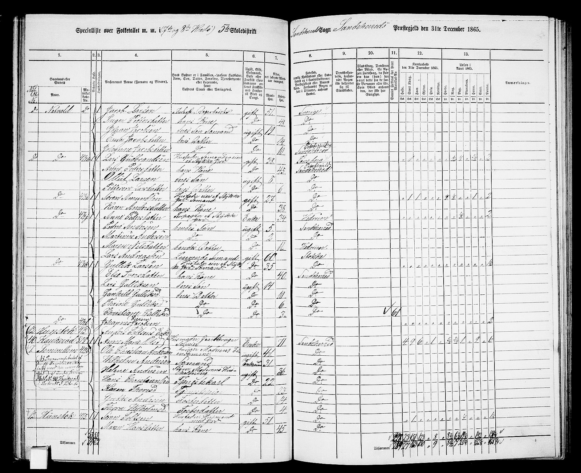 RA, 1865 census for Sandeherred/Sandeherred, 1865, p. 140