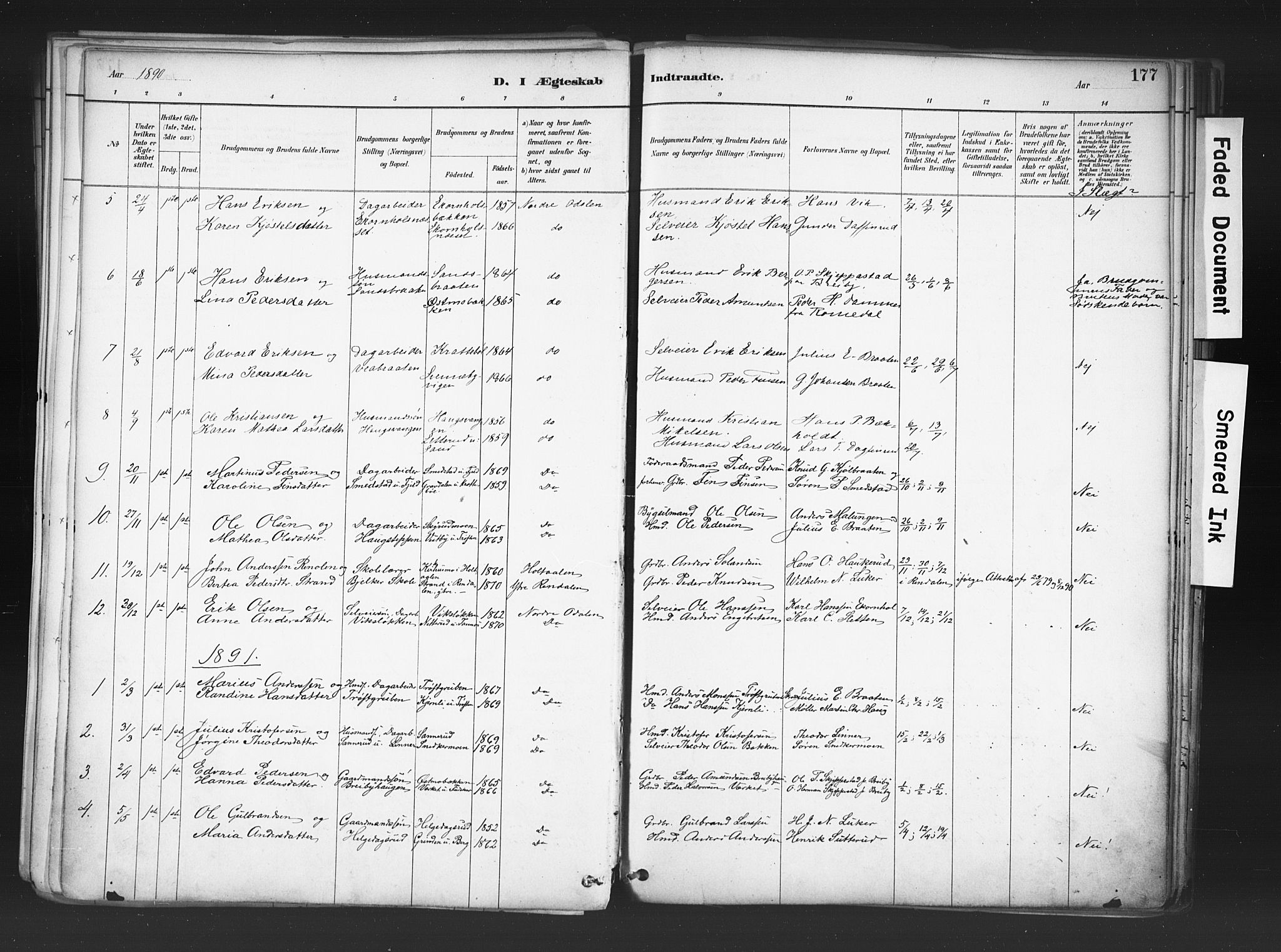 Nord-Odal prestekontor, SAH/PREST-032/H/Ha/Haa/L0006: Parish register (official) no. 6, 1886-1901, p. 177