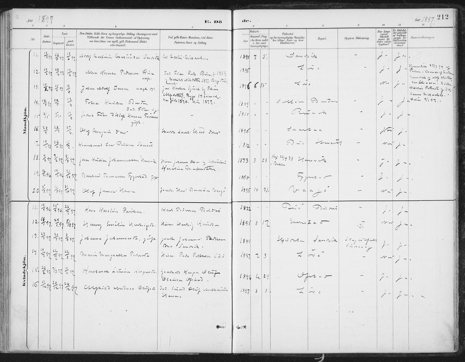 Ministerialprotokoller, klokkerbøker og fødselsregistre - Nord-Trøndelag, SAT/A-1458/786/L0687: Parish register (official) no. 786A03, 1888-1898, p. 212
