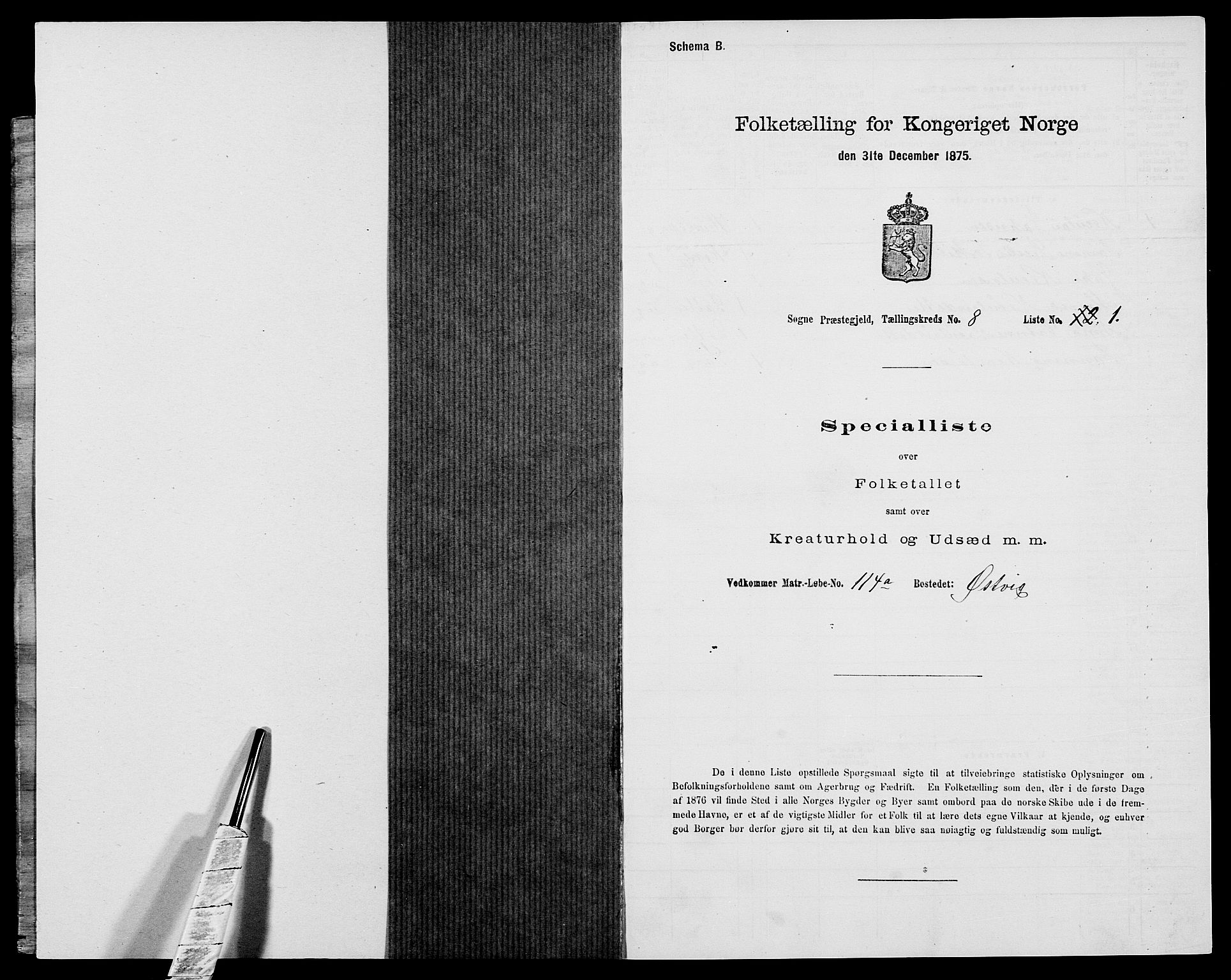 SAK, 1875 census for 1018P Søgne, 1875, p. 673