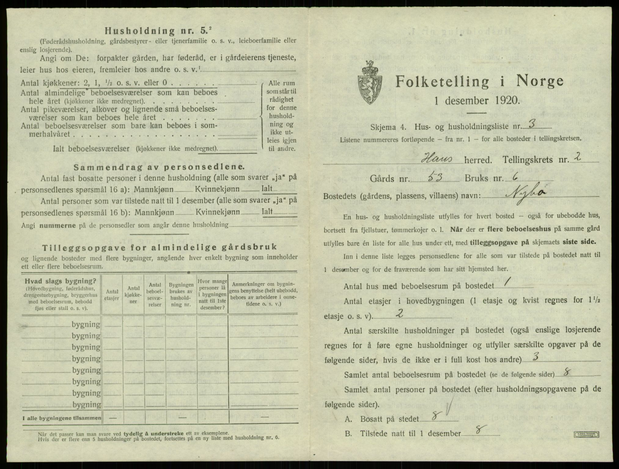 SAB, 1920 census for Haus, 1920, p. 122