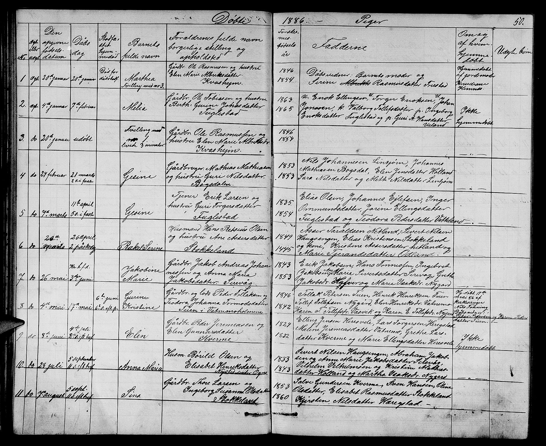 Eigersund sokneprestkontor, AV/SAST-A-101807/001/30/30BB/L0006: Parish register (copy) no. B 6, 1876-1889, p. 50
