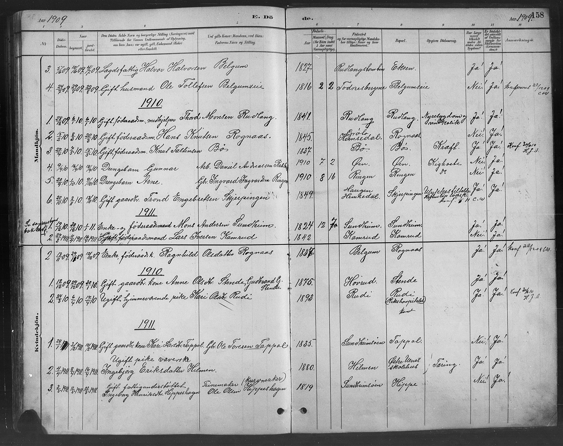 Nord-Aurdal prestekontor, SAH/PREST-132/H/Ha/Hab/L0008: Parish register (copy) no. 8, 1883-1916, p. 158