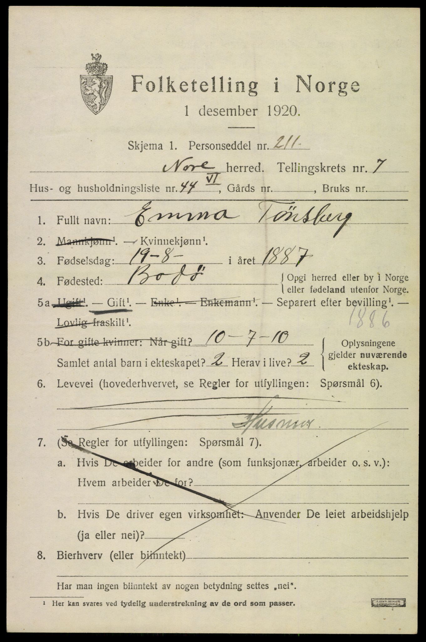 SAKO, 1920 census for Nore, 1920, p. 3988