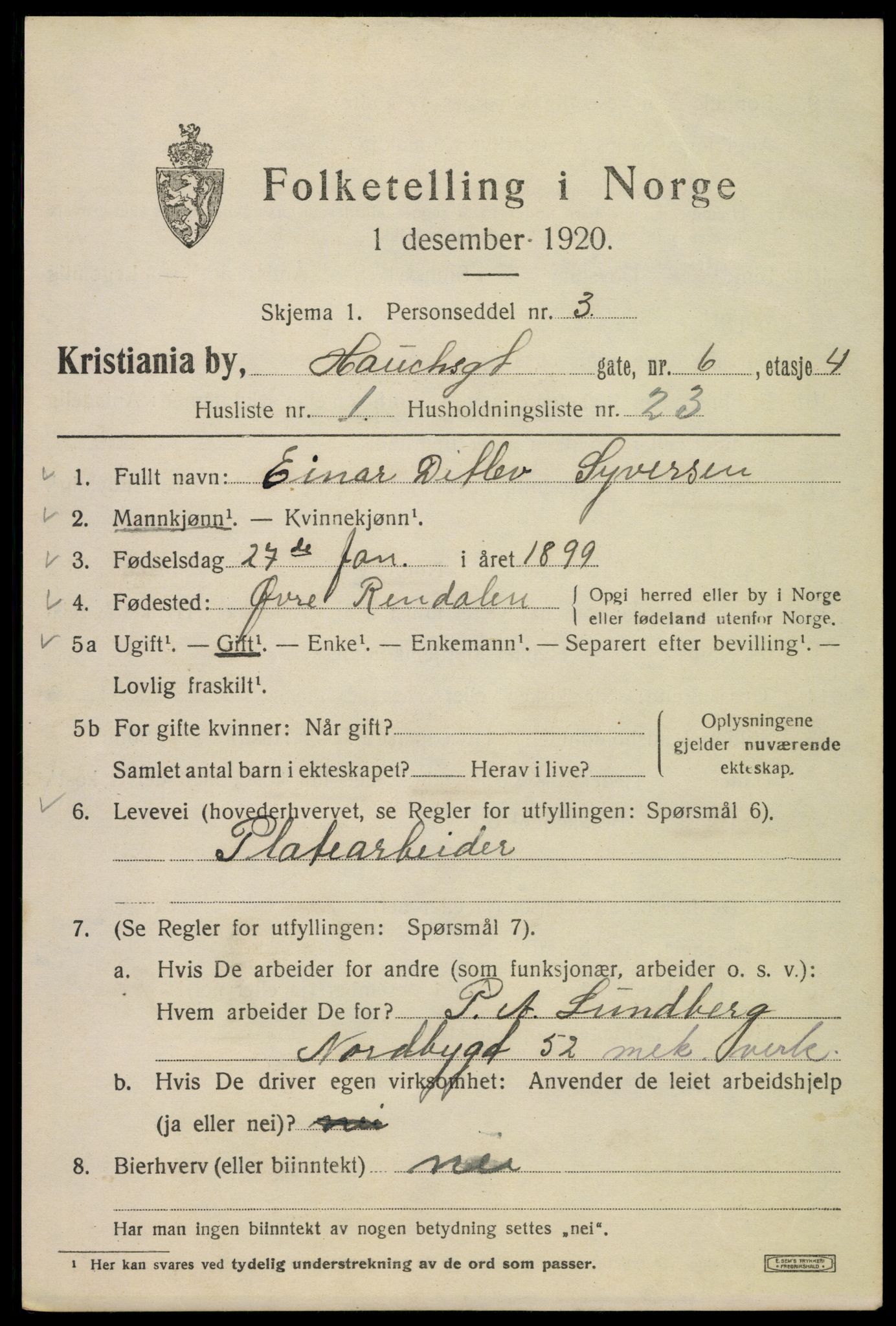 SAO, 1920 census for Kristiania, 1920, p. 272941