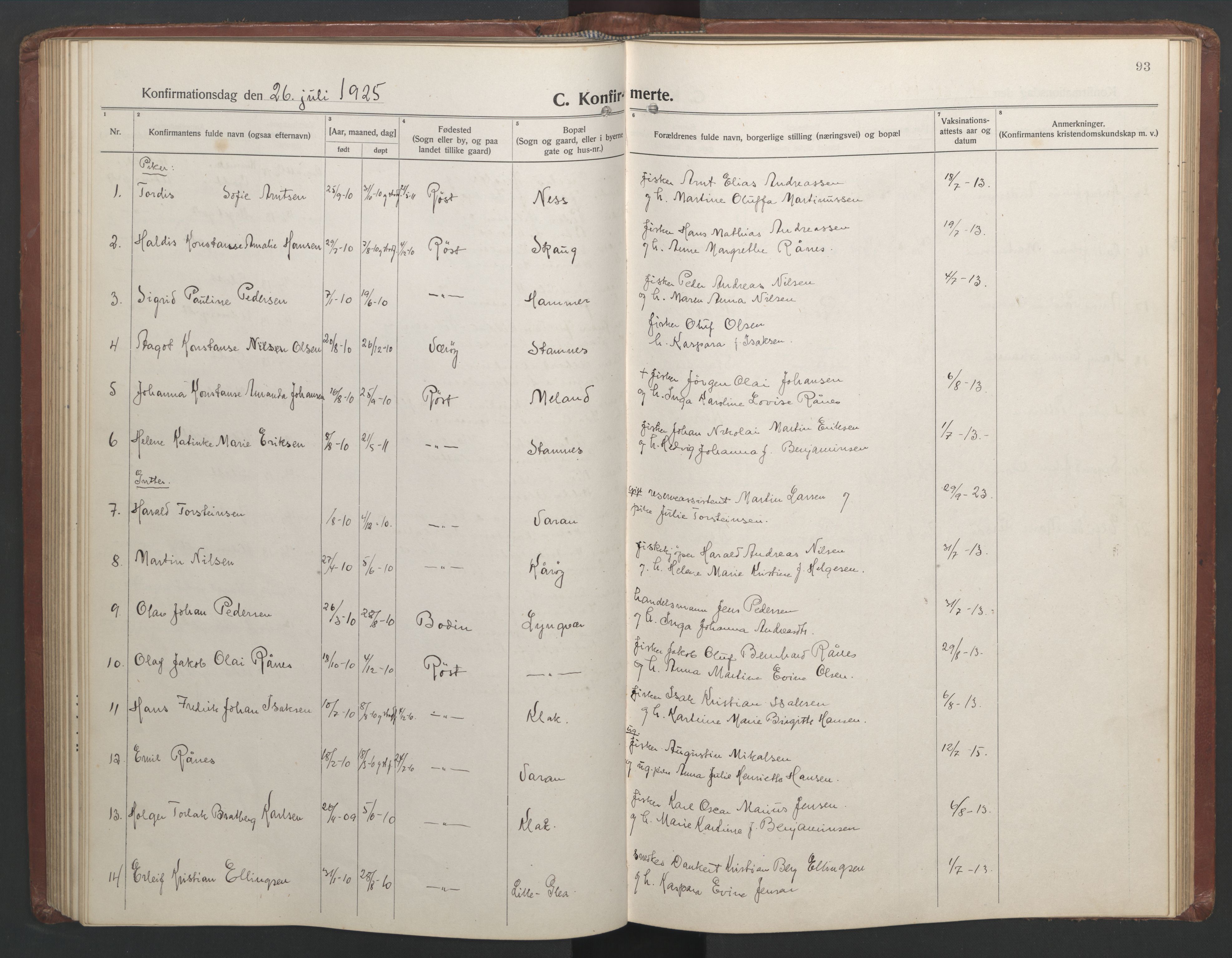 Ministerialprotokoller, klokkerbøker og fødselsregistre - Nordland, AV/SAT-A-1459/808/L0132: Parish register (copy) no. 808C03, 1920-1946, p. 93