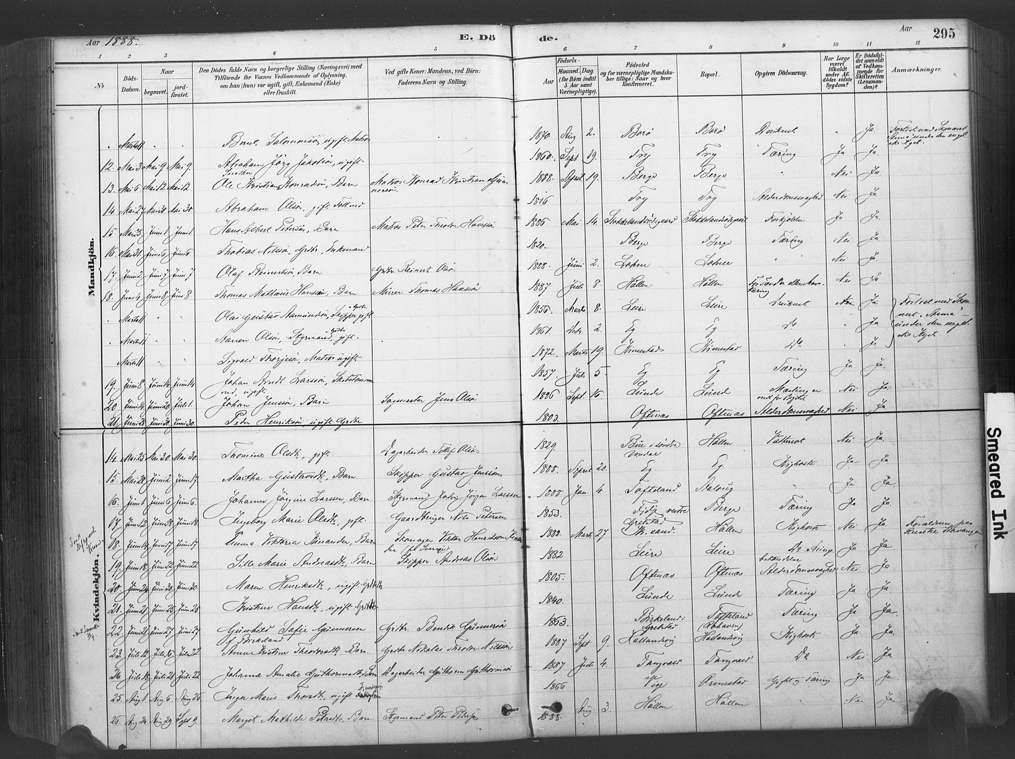 Søgne sokneprestkontor, SAK/1111-0037/F/Fa/Fab/L0012: Parish register (official) no. A 12, 1880-1891, p. 295