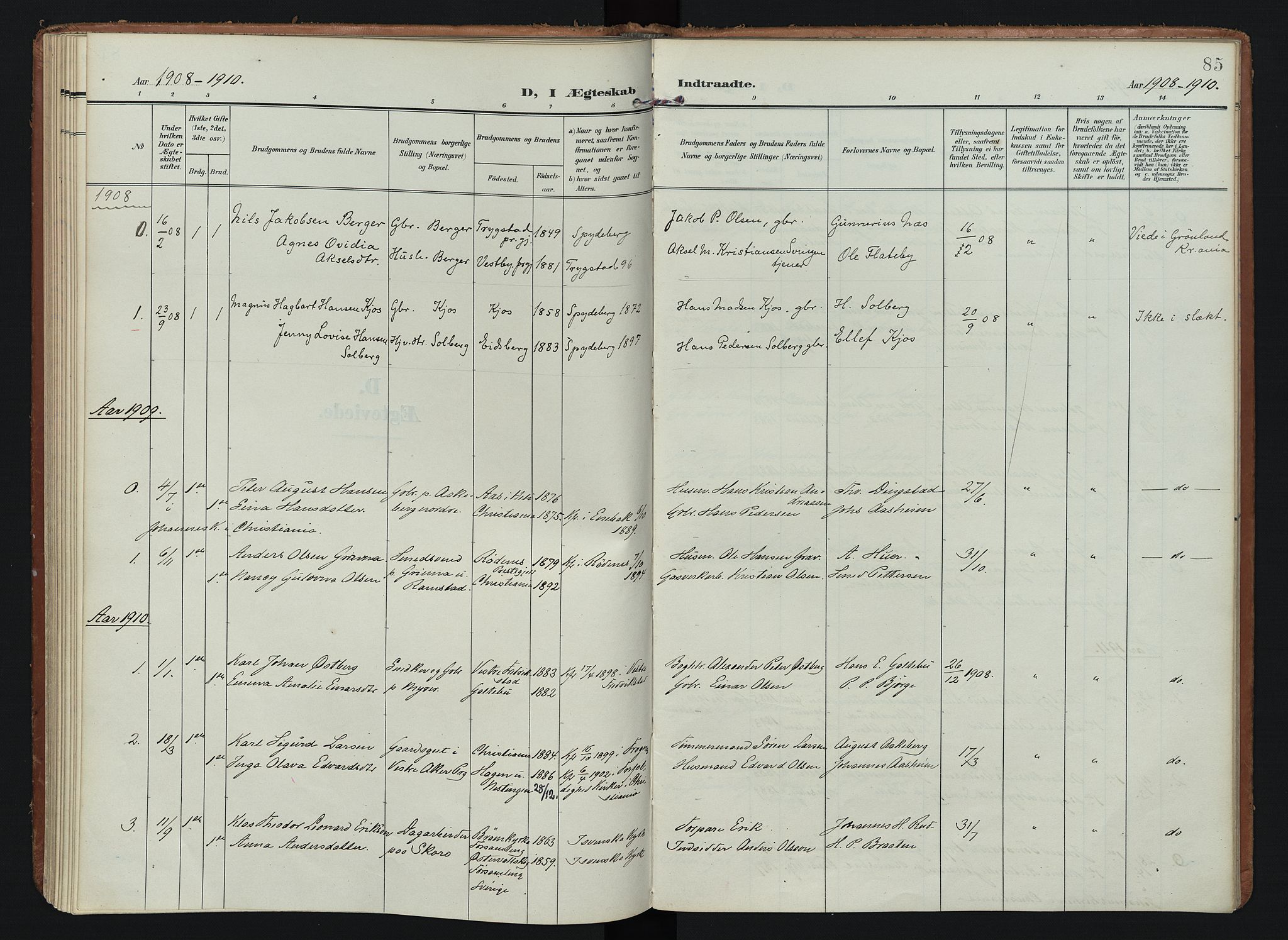 Spydeberg prestekontor Kirkebøker, SAO/A-10924/F/Fb/L0002: Parish register (official) no. II 2, 1908-1926, p. 85