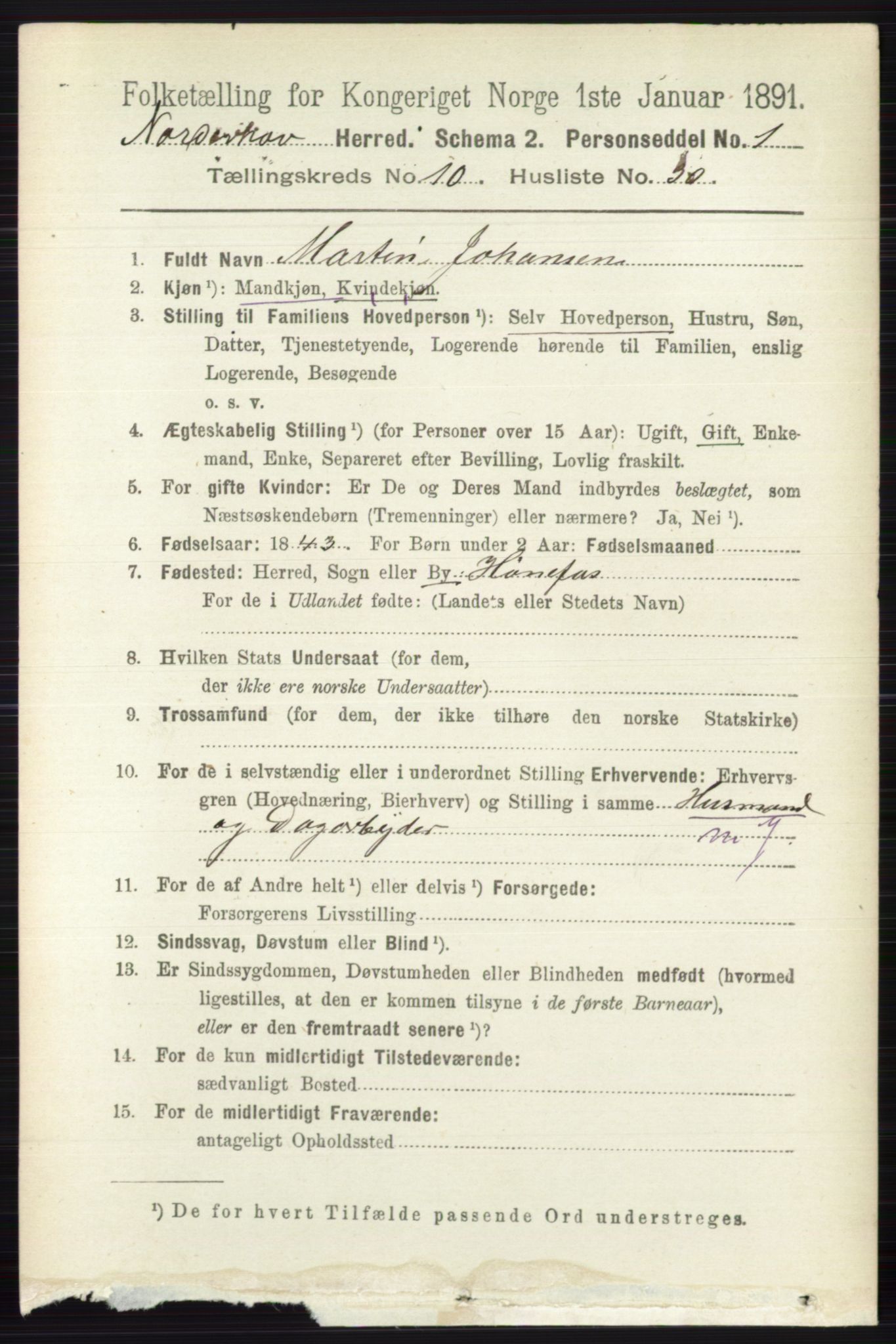 RA, 1891 census for 0613 Norderhov, 1891, p. 7672