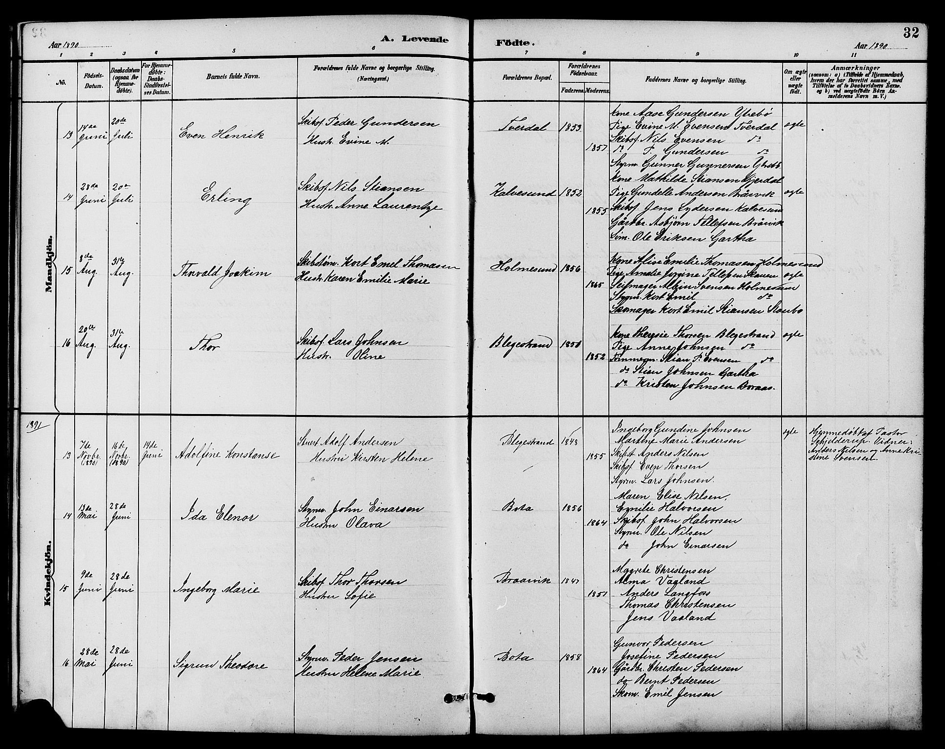 Dypvåg sokneprestkontor, SAK/1111-0007/F/Fb/Fbb/L0004: Parish register (copy) no. B 4, 1887-1905, p. 32