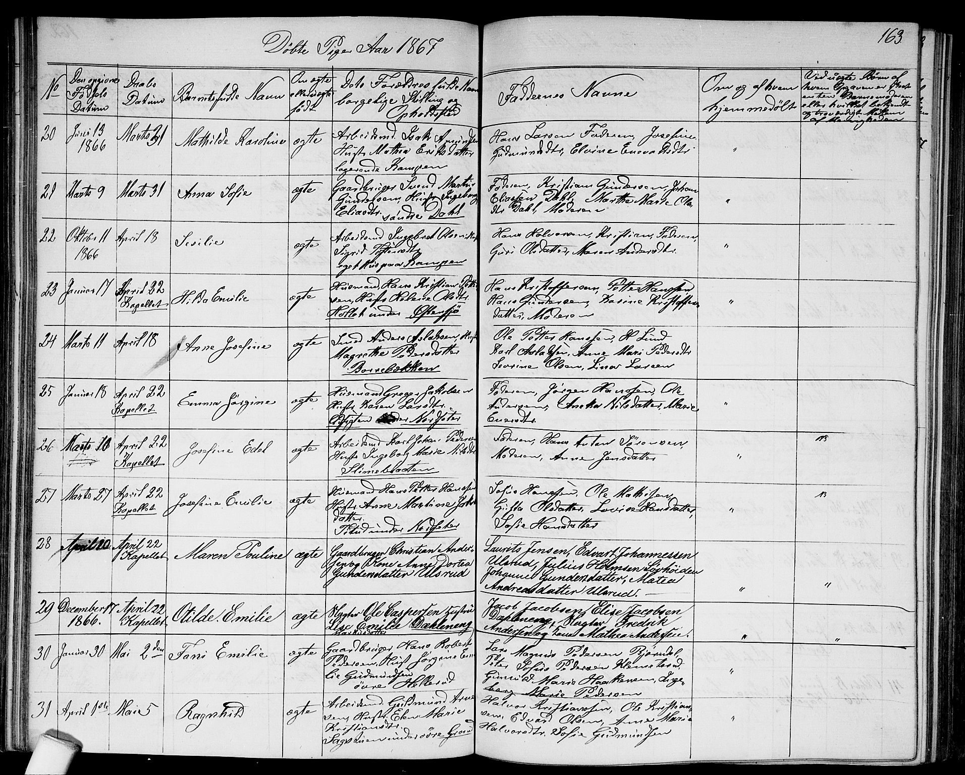 Østre Aker prestekontor Kirkebøker, AV/SAO-A-10840/G/Ga/L0002: Parish register (copy) no. I 2, 1861-1867, p. 163