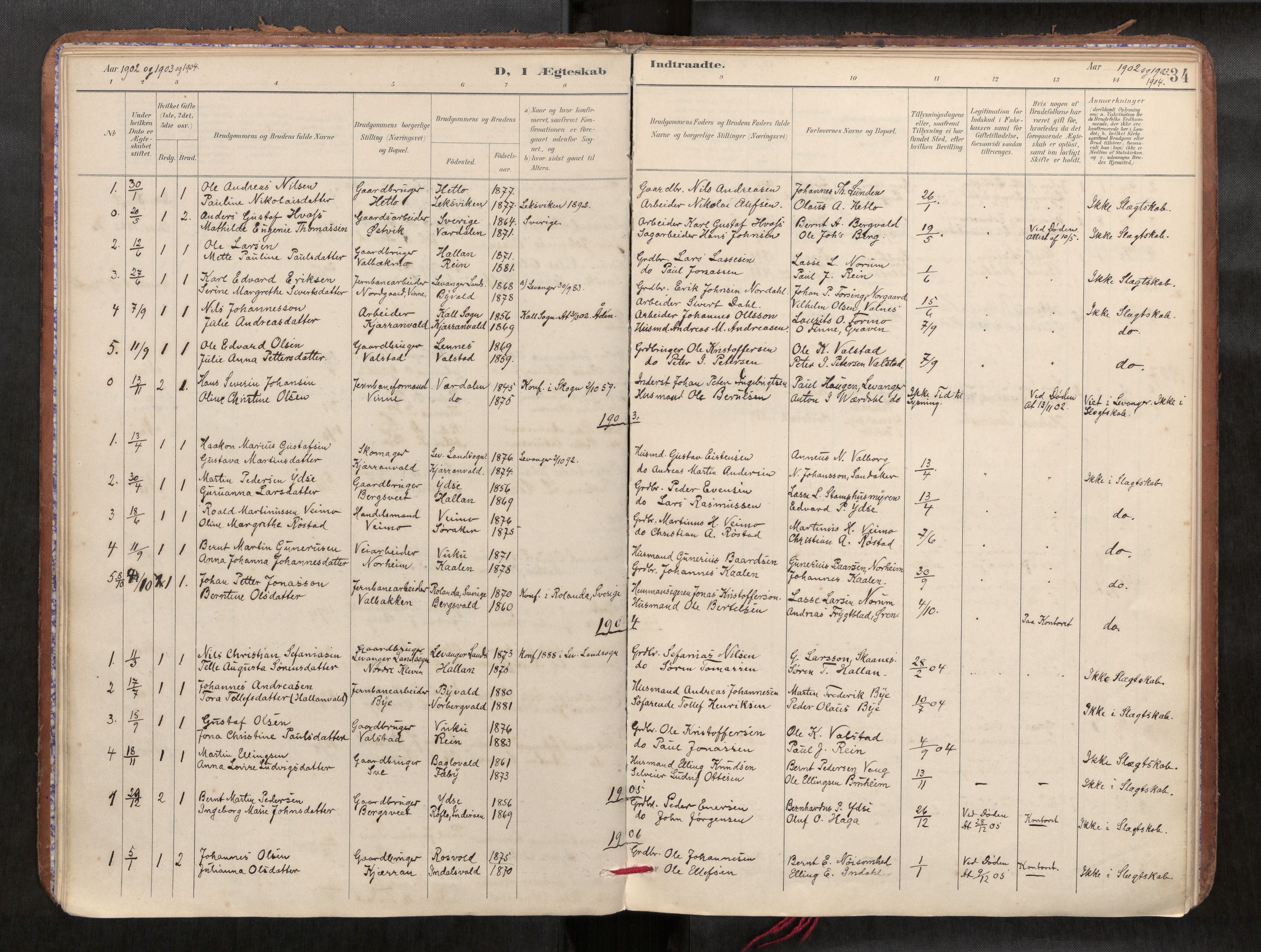 Verdal sokneprestkontor, SAT/A-1156/2/H/Haa/L0002: Parish register (official) no. 2, 1891-1907, p. 34