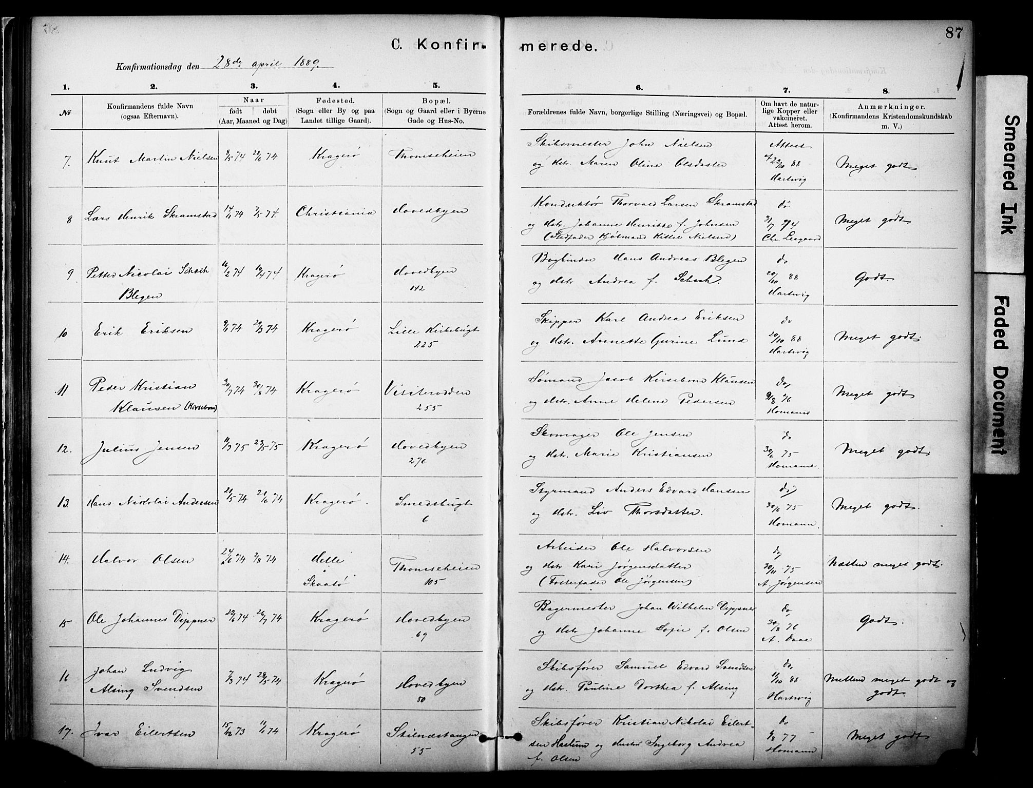 Kragerø kirkebøker, SAKO/A-278/F/Fa/L0012: Parish register (official) no. 12, 1880-1904, p. 87