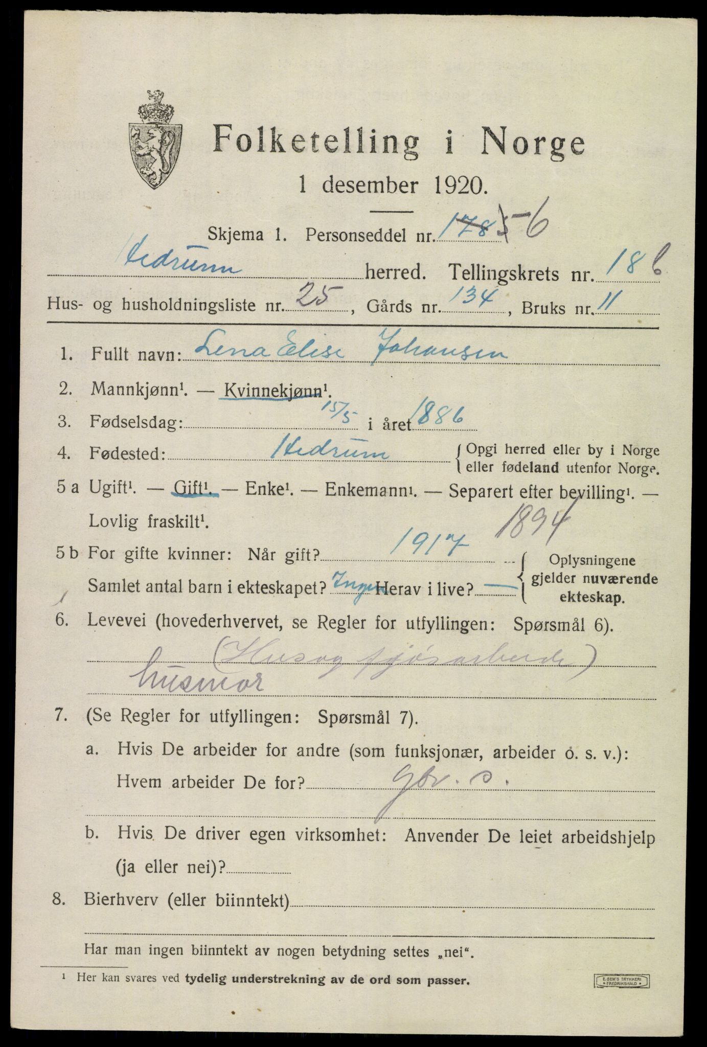 SAKO, 1920 census for Hedrum, 1920, p. 11291