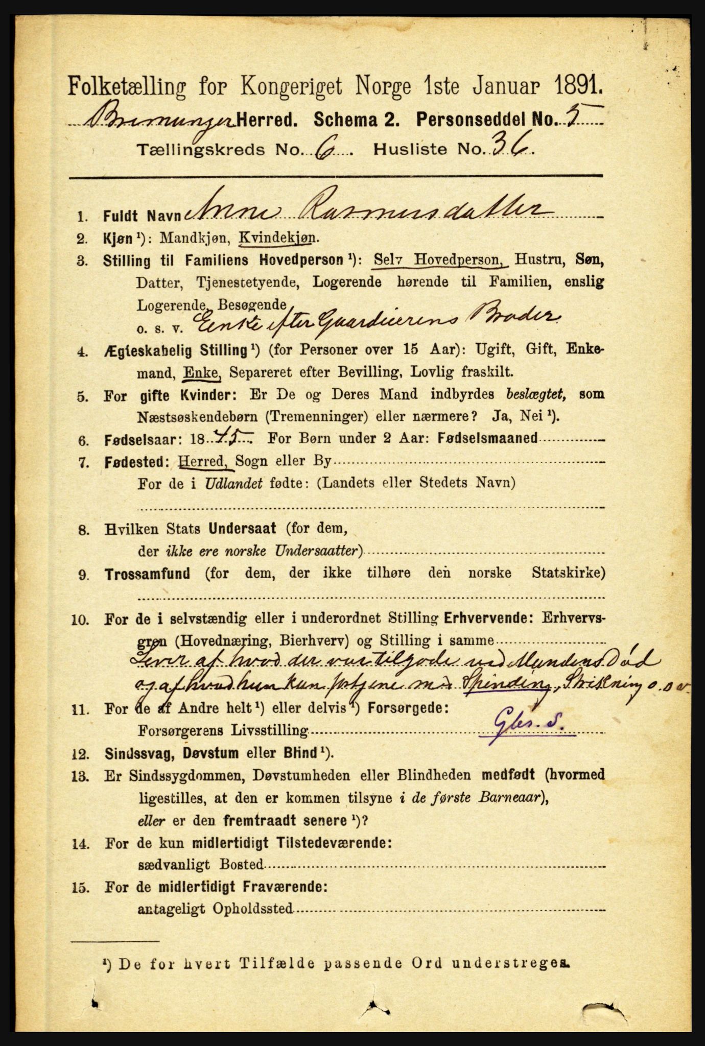 RA, 1891 census for 1438 Bremanger, 1891, p. 2596