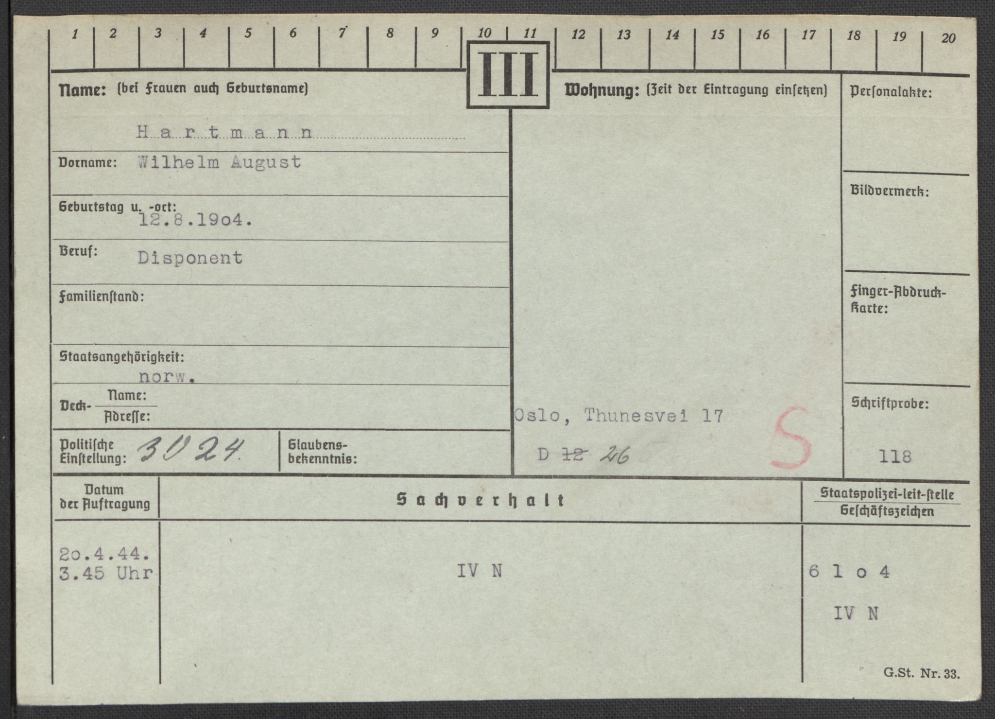 Befehlshaber der Sicherheitspolizei und des SD, AV/RA-RAFA-5969/E/Ea/Eaa/L0004: Register over norske fanger i Møllergata 19: Hal-Hæ, 1940-1945, p. 643