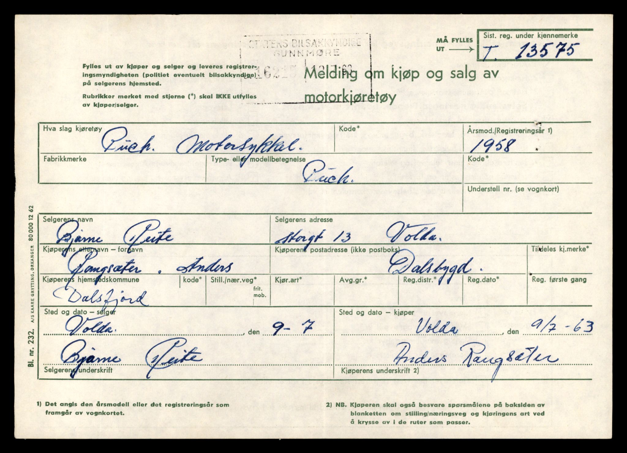 Møre og Romsdal vegkontor - Ålesund trafikkstasjon, AV/SAT-A-4099/F/Fe/L0040: Registreringskort for kjøretøy T 13531 - T 13709, 1927-1998, p. 855