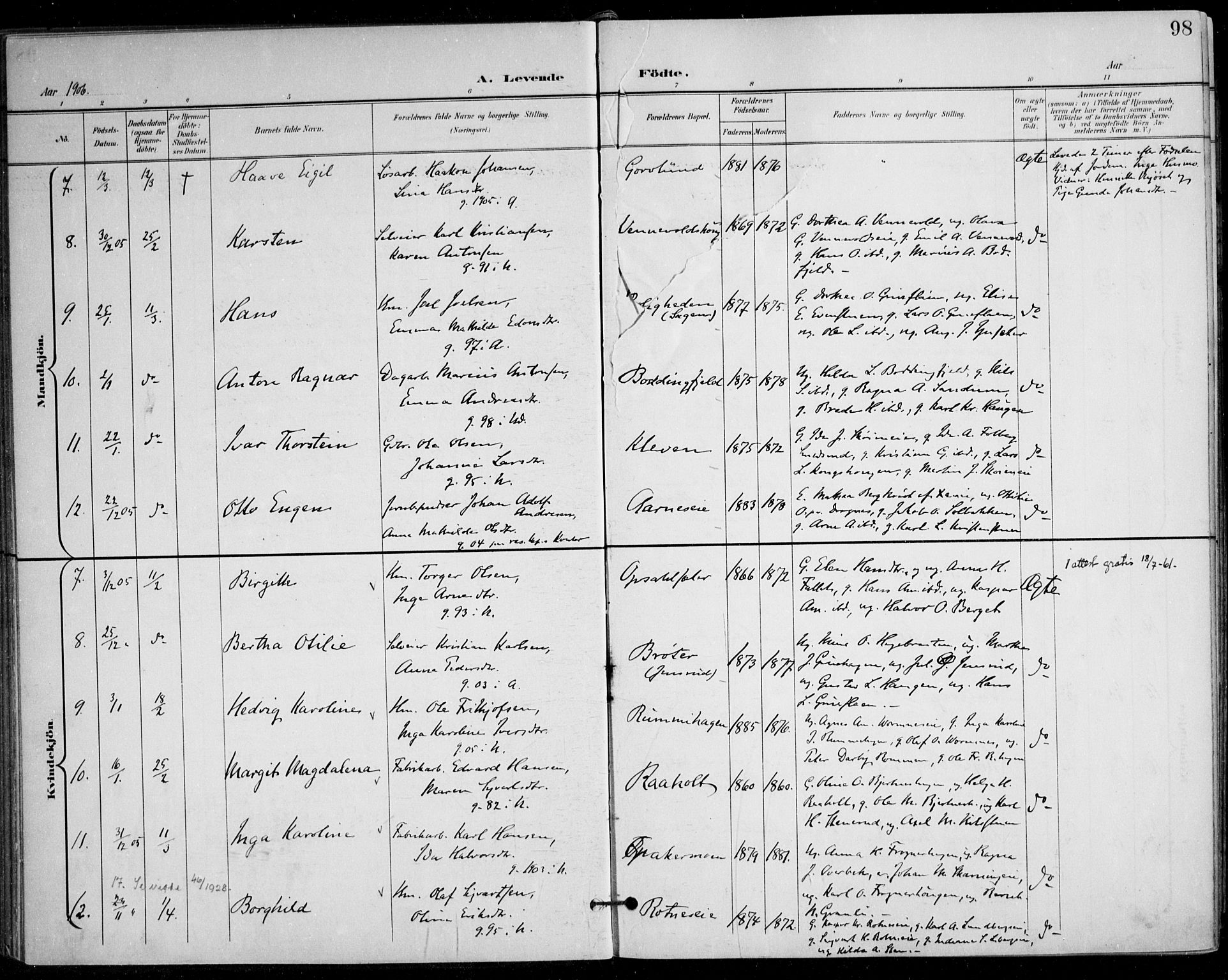 Nes prestekontor Kirkebøker, AV/SAO-A-10410/F/Fa/L0011: Parish register (official) no. I 11, 1899-1918, p. 98