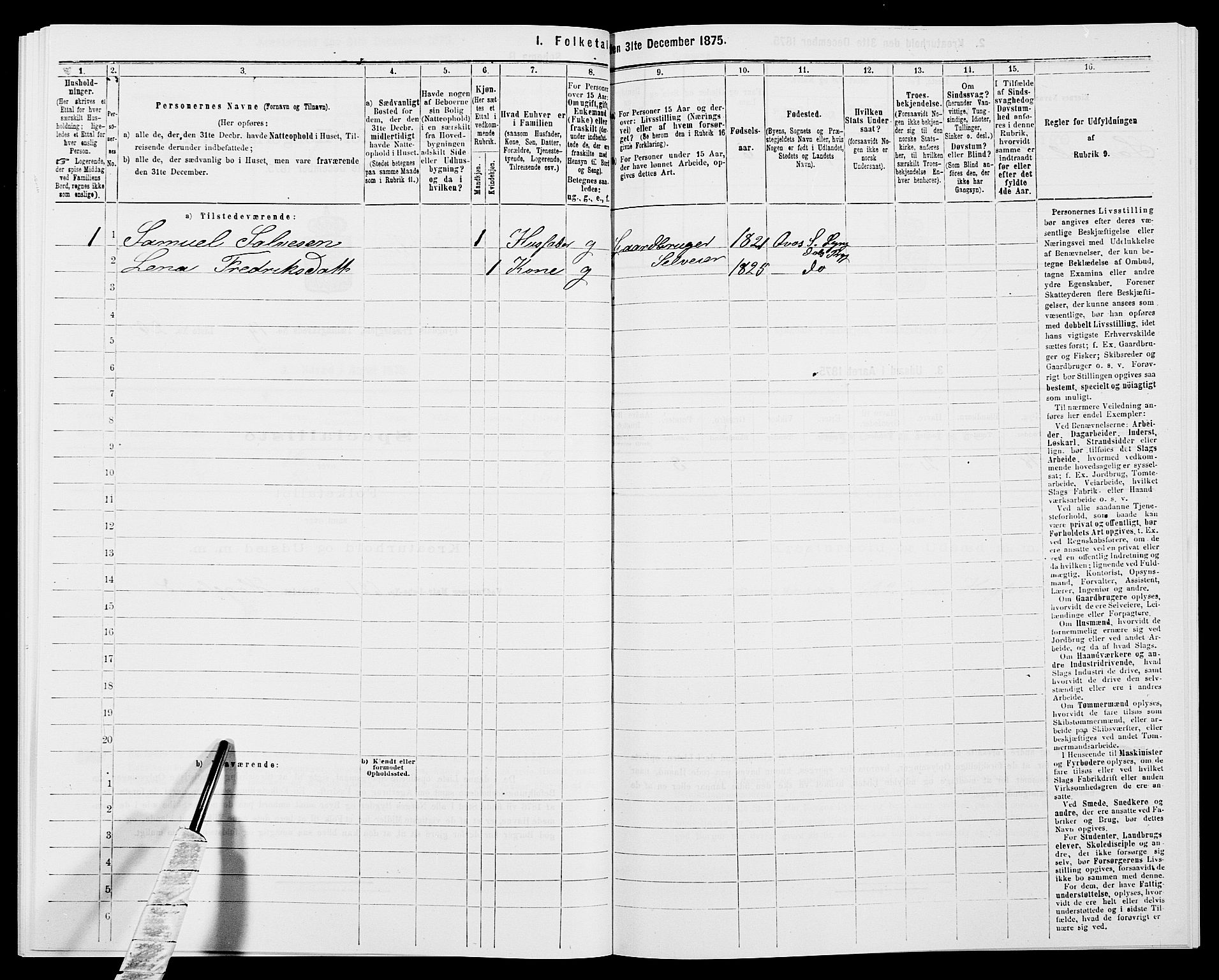 SAK, 1875 census for 1032P Lyngdal, 1875, p. 2068