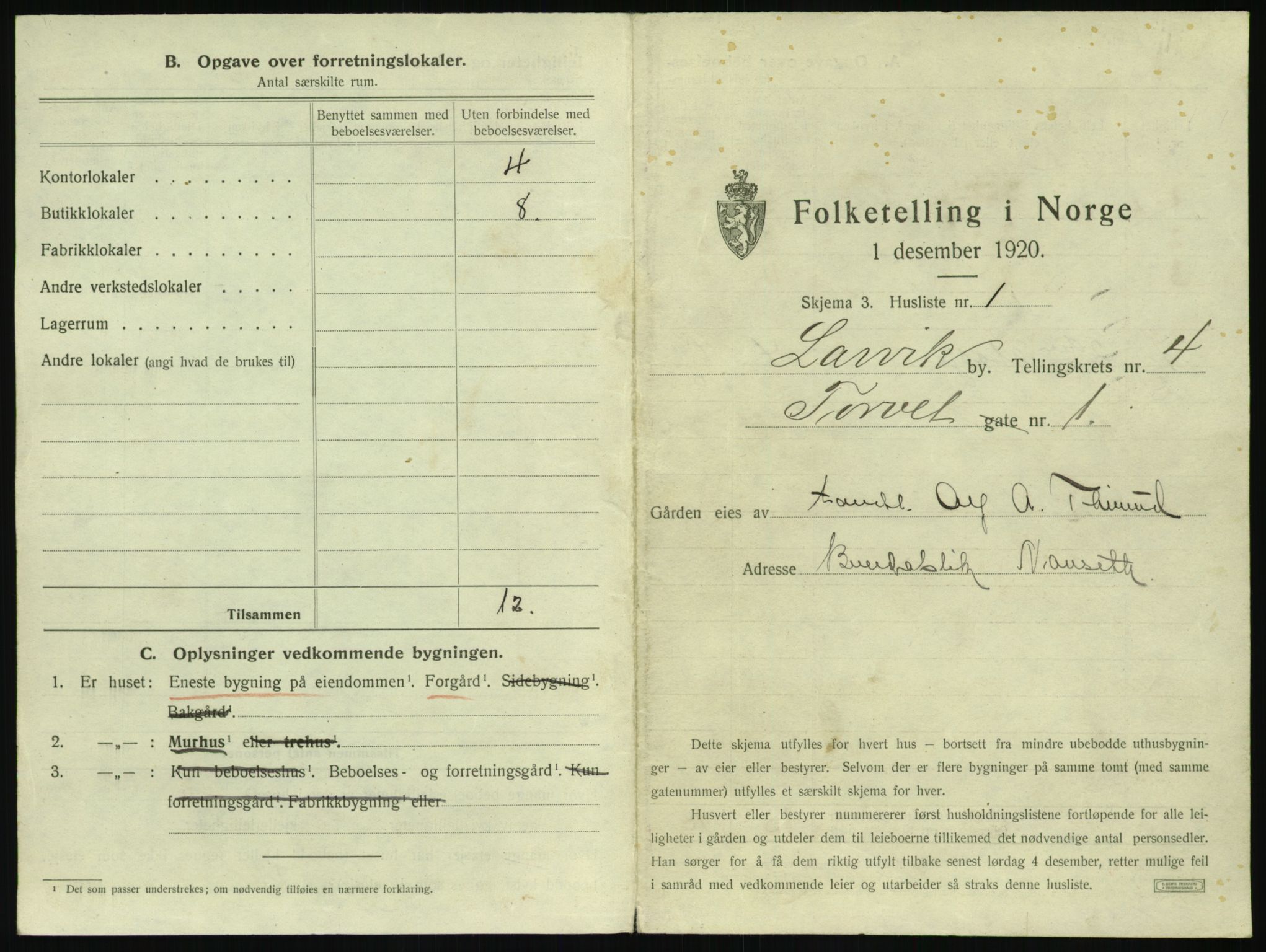 SAKO, 1920 census for Larvik, 1920, p. 748