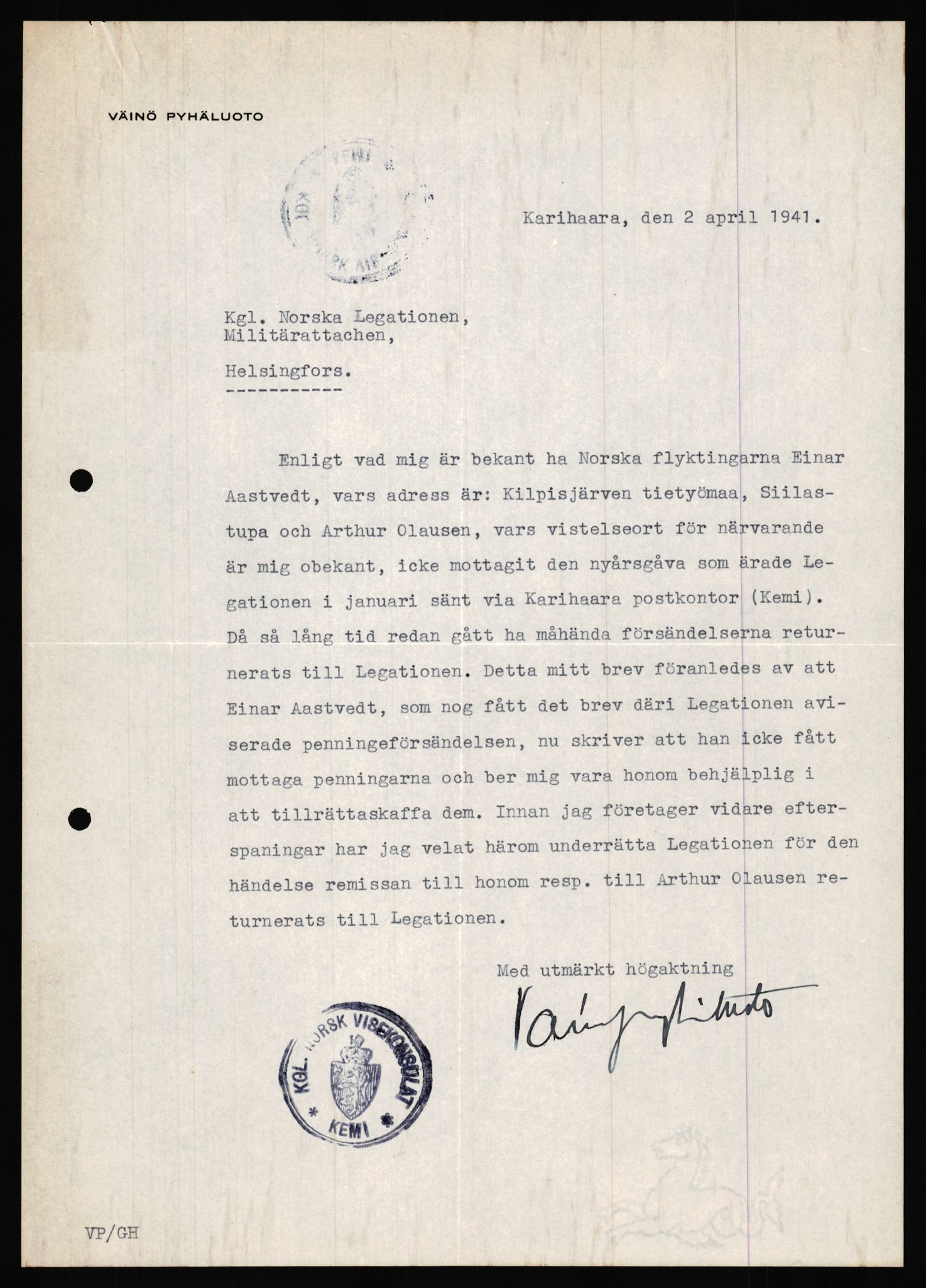 Forsvaret, Forsvarets krigshistoriske avdeling, AV/RA-RAFA-2017/Y/Ya/L0006: II-C-11-11,2 - Utenriksdepartementet.  Legasjonen i Helsingfors., 1940-1946, p. 538