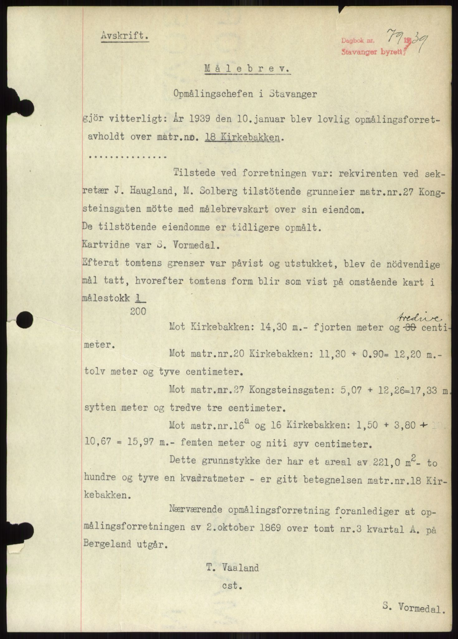 Stavanger byrett, SAST/A-100455/002/G/Gb/L0033: Mortgage book, 1936-1950, Diary no: : 79/1939