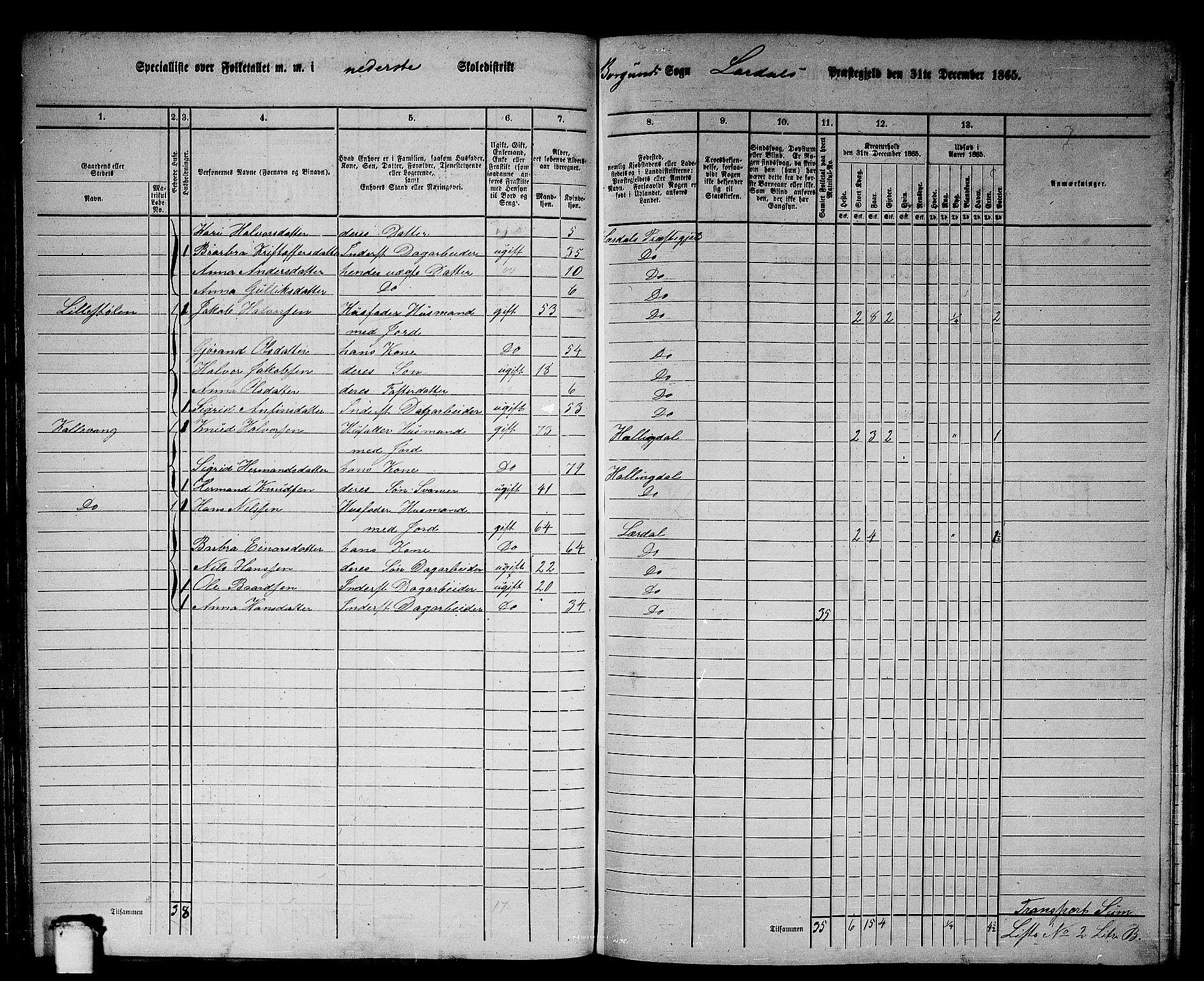 RA, 1865 census for Lærdal, 1865, p. 43