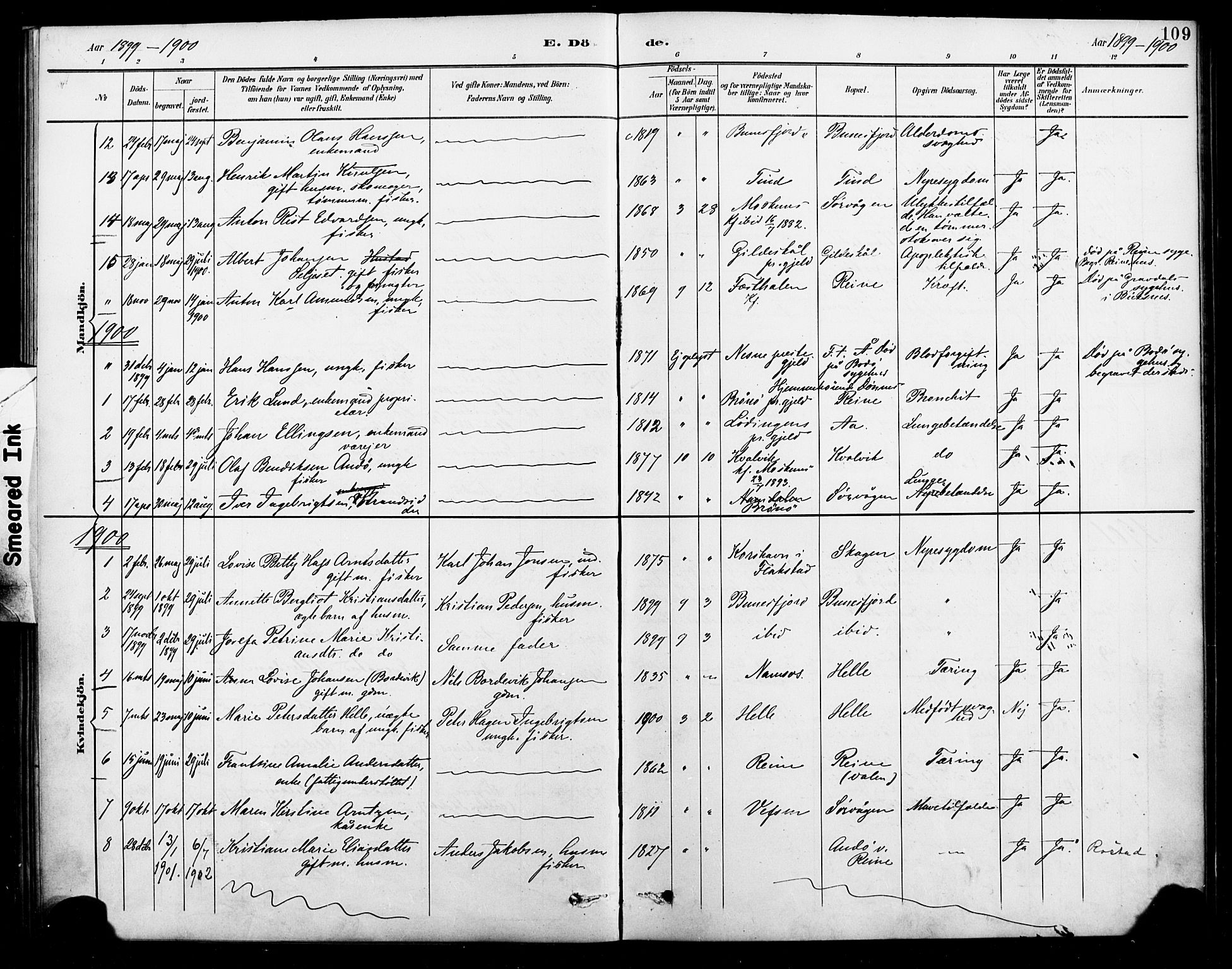 Ministerialprotokoller, klokkerbøker og fødselsregistre - Nordland, AV/SAT-A-1459/886/L1220: Parish register (official) no. 886A02, 1892-1903, p. 109