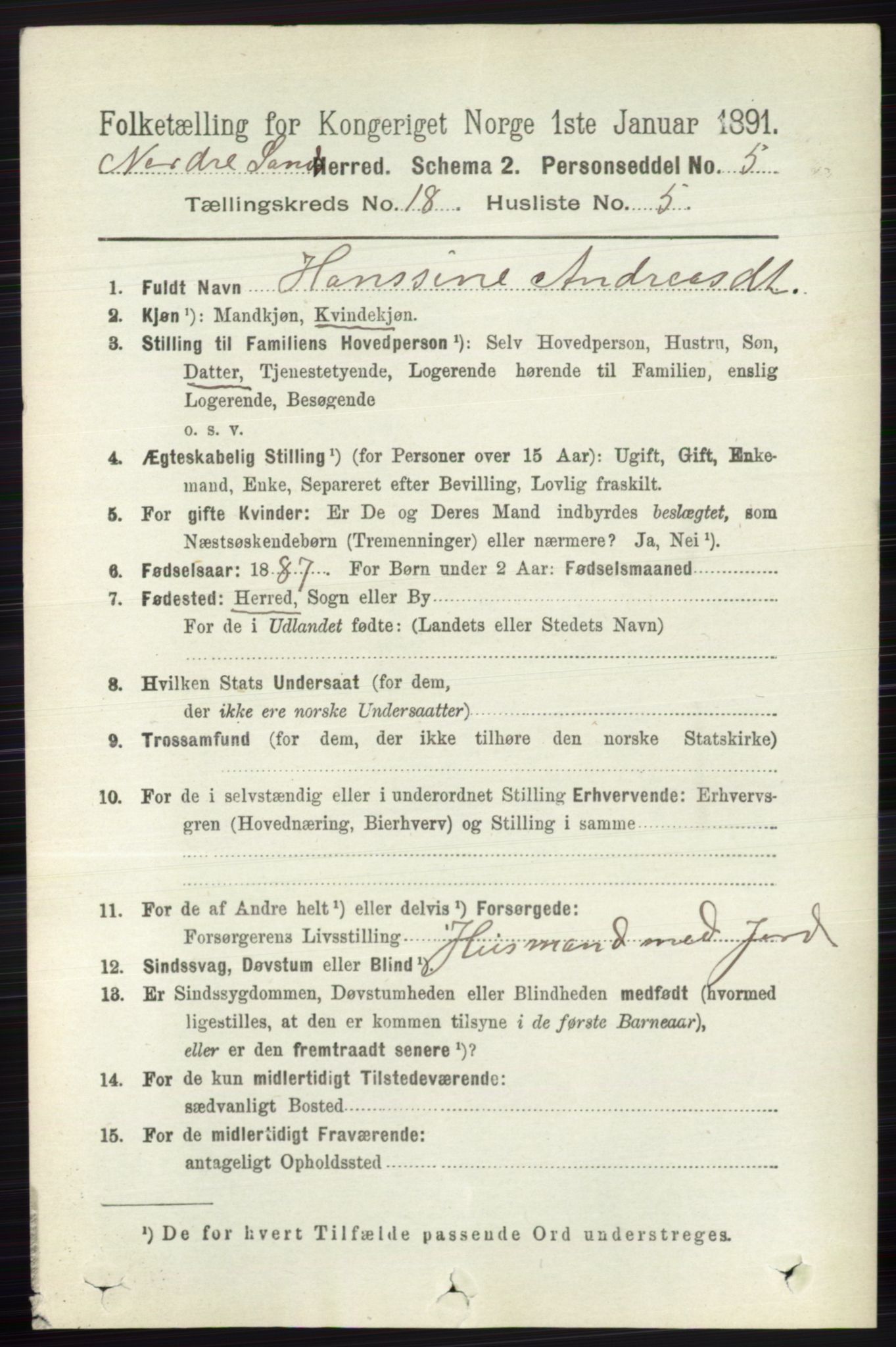 RA, 1891 census for 0538 Nordre Land, 1891, p. 4417