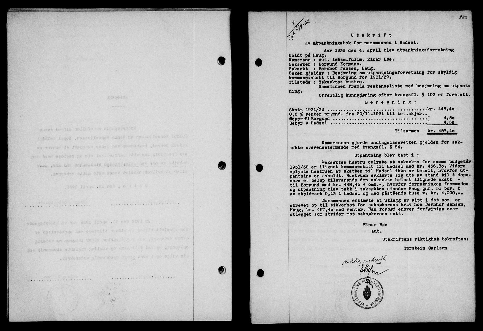 Vesterålen sorenskriveri, SAT/A-4180/1/2/2Ca/L0055: Mortgage book no. 48, 1932-1932, Deed date: 21.04.1932