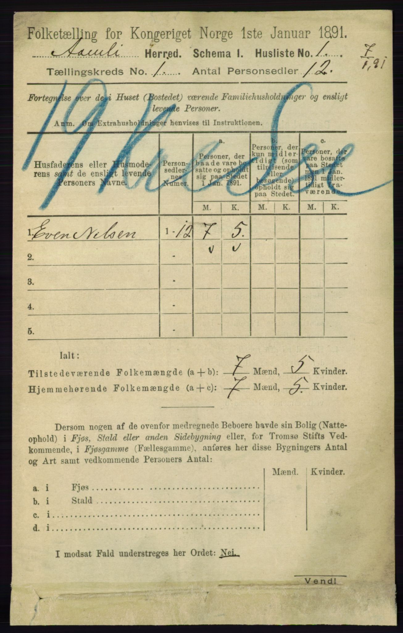 RA, 1891 census for 0929 Åmli, 1891, p. 45