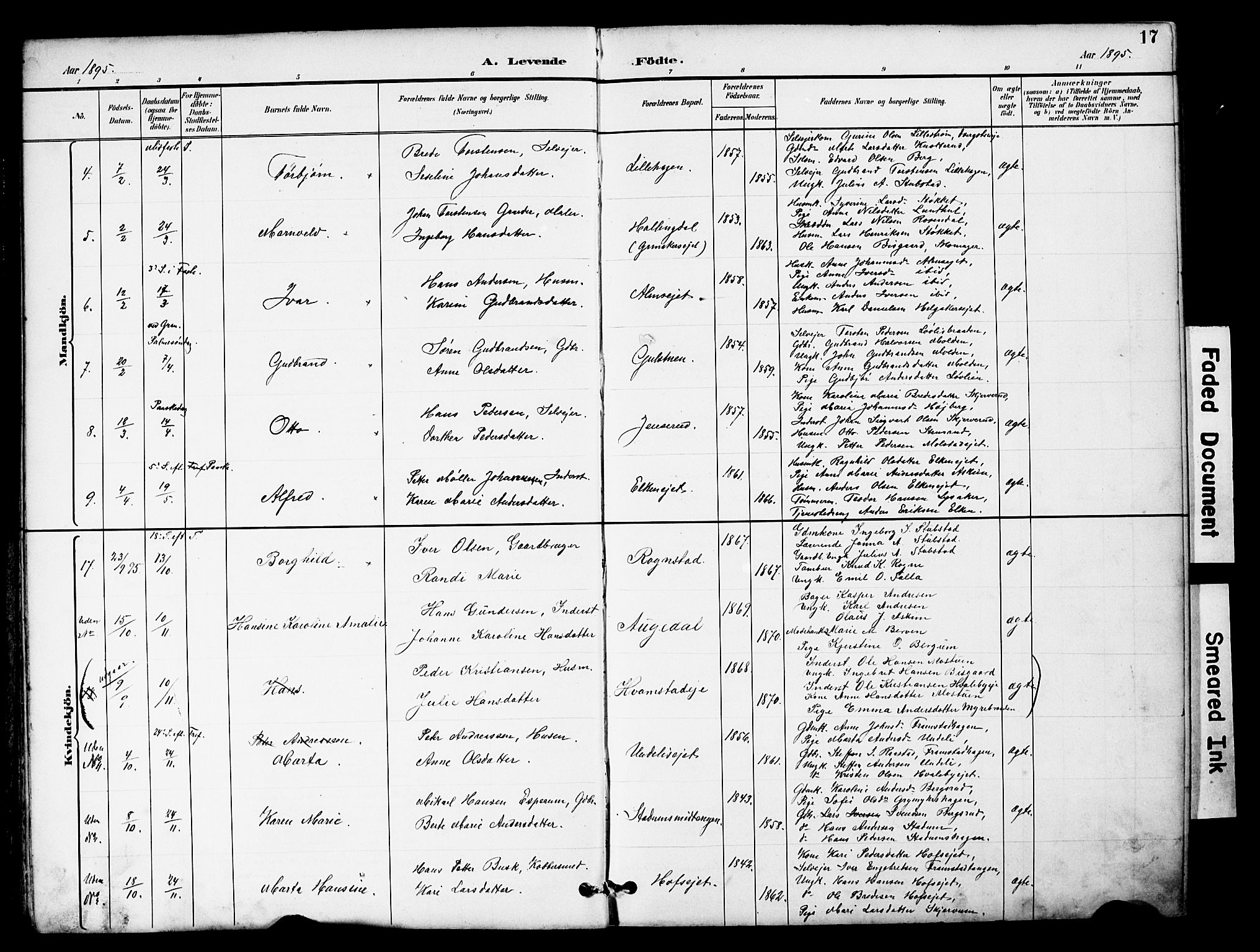 Brandbu prestekontor, SAH/PREST-114/H/Ha/Hab/L0006: Parish register (copy) no. 6, 1893-1902, p. 17