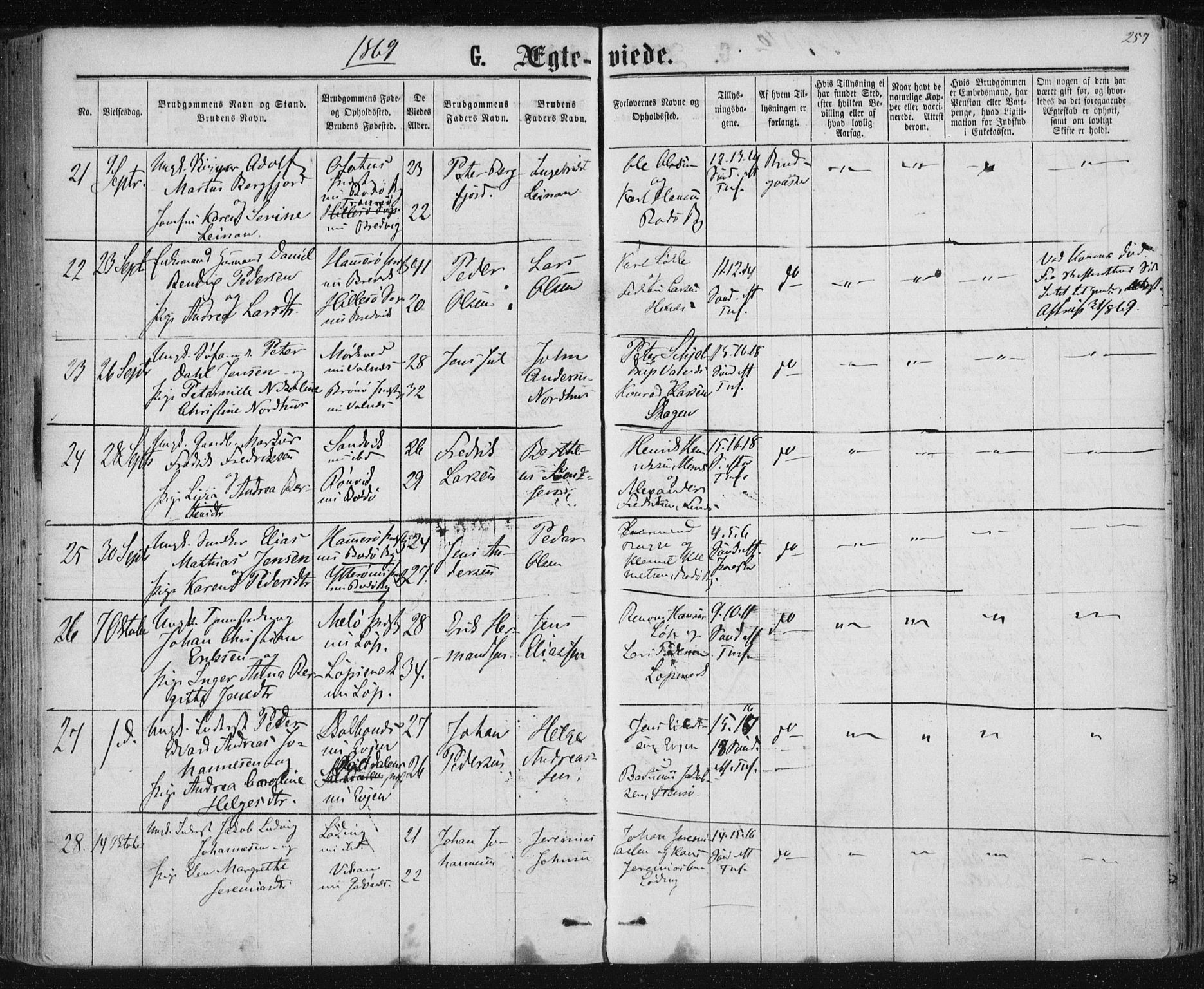 Ministerialprotokoller, klokkerbøker og fødselsregistre - Nordland, SAT/A-1459/801/L0008: Parish register (official) no. 801A08, 1864-1875, p. 257