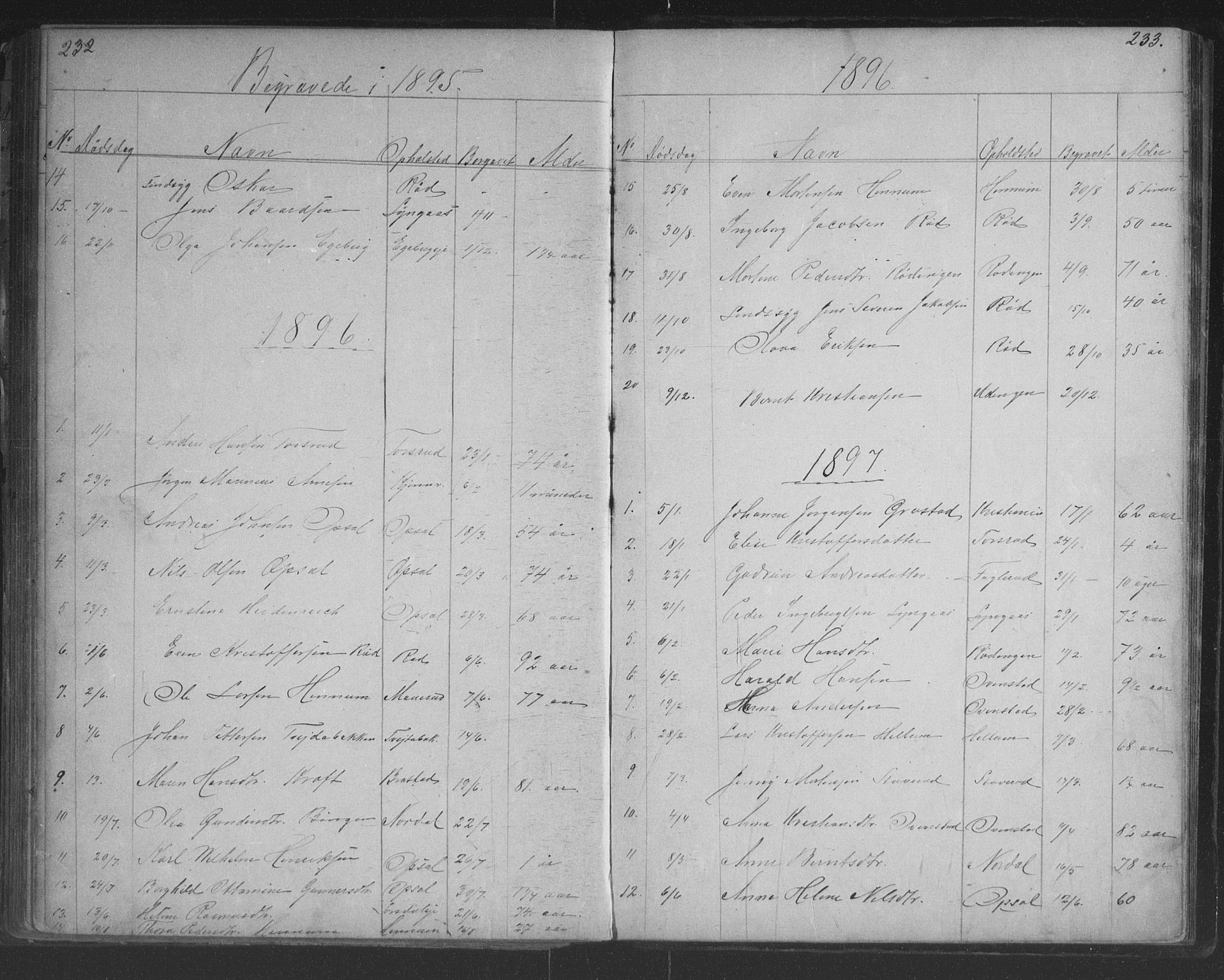 Lier kirkebøker, SAKO/A-230/G/Gc/L0001: Parish register (copy) no. III 1, 1873-1903, p. 232-233