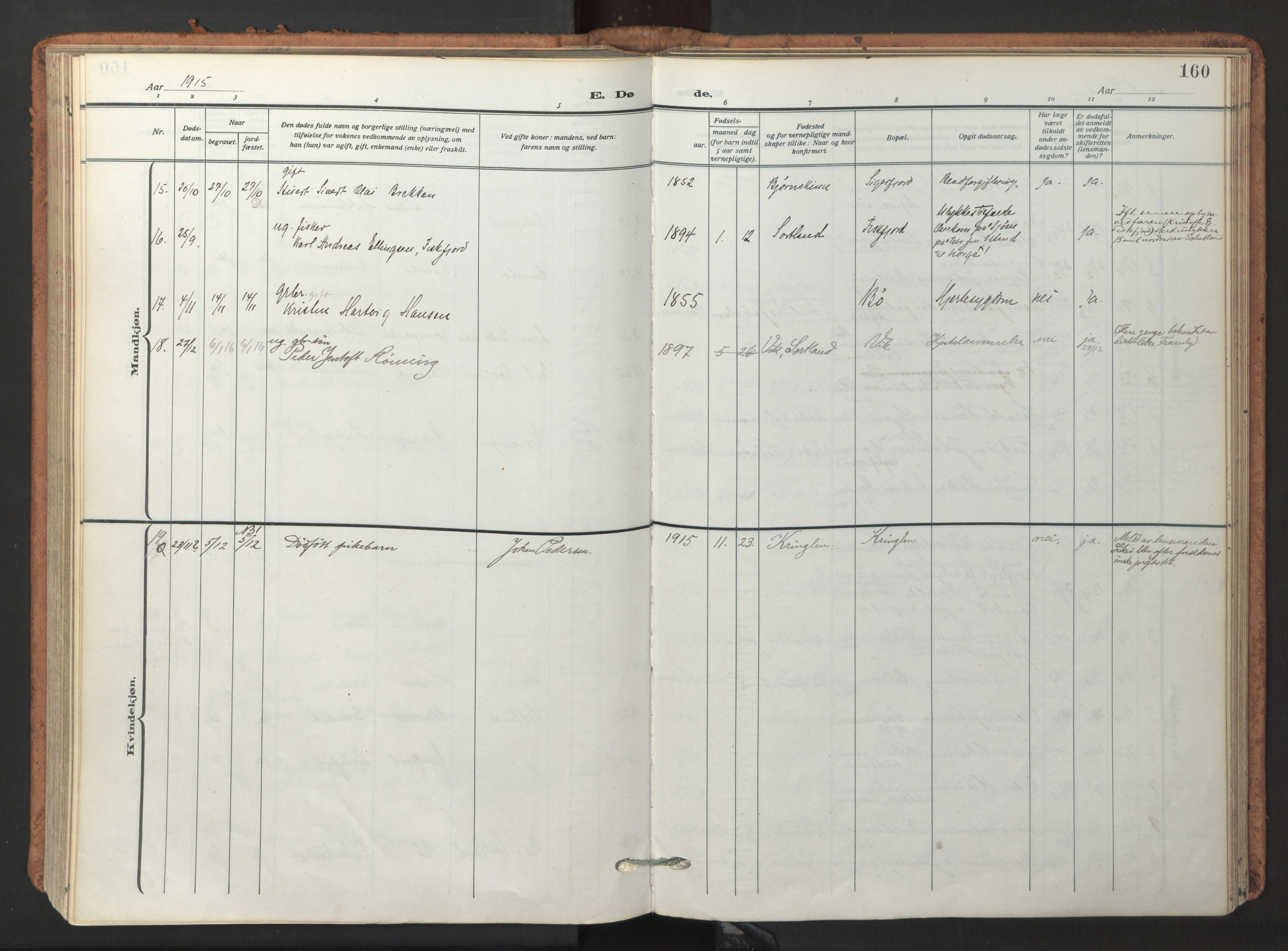 Ministerialprotokoller, klokkerbøker og fødselsregistre - Nordland, AV/SAT-A-1459/895/L1374: Parish register (official) no. 895A09, 1915-1925, p. 160