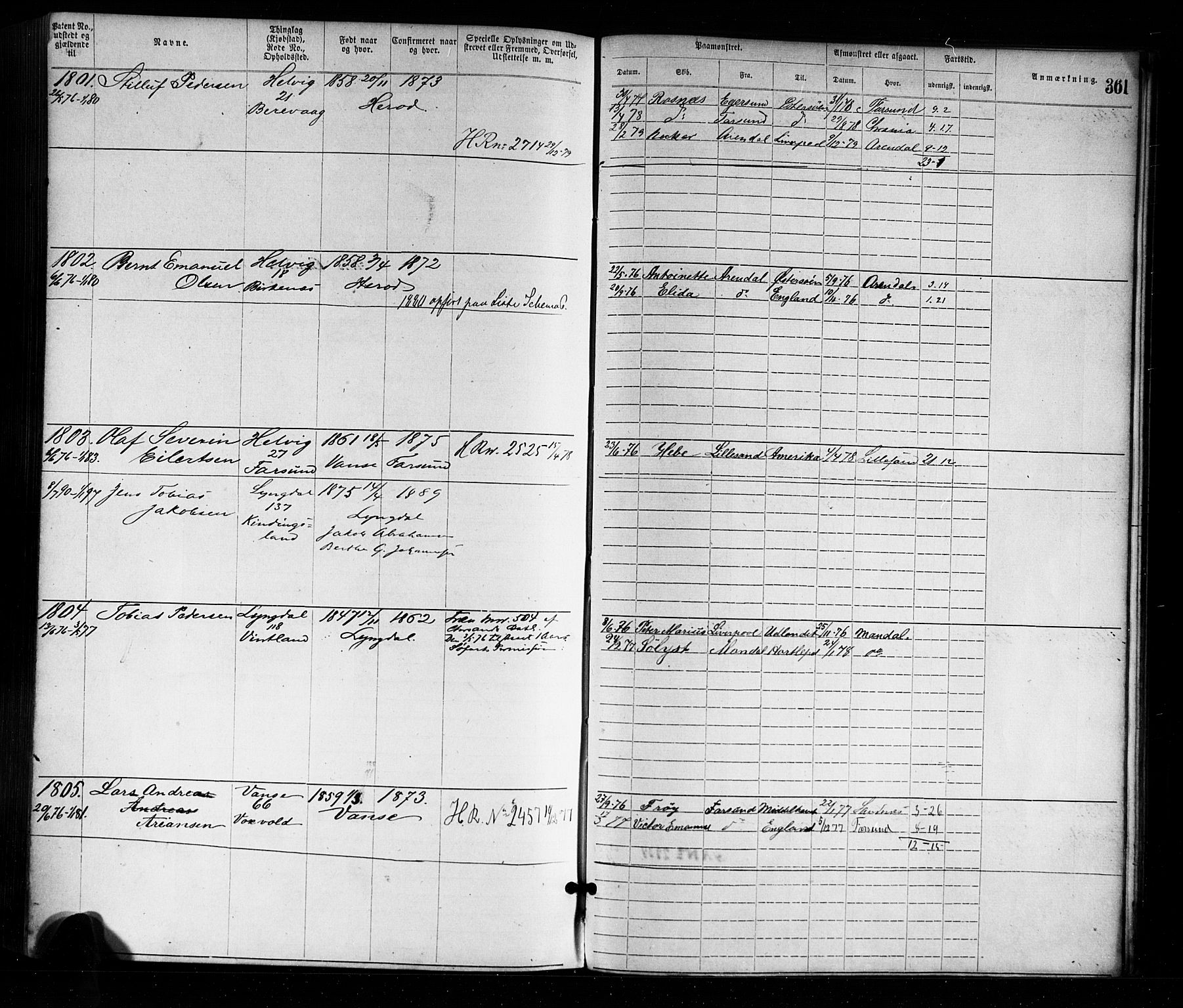 Farsund mønstringskrets, SAK/2031-0017/F/Fa/L0001: Annotasjonsrulle nr 1-1920 med register, M-1, 1869-1877, p. 393